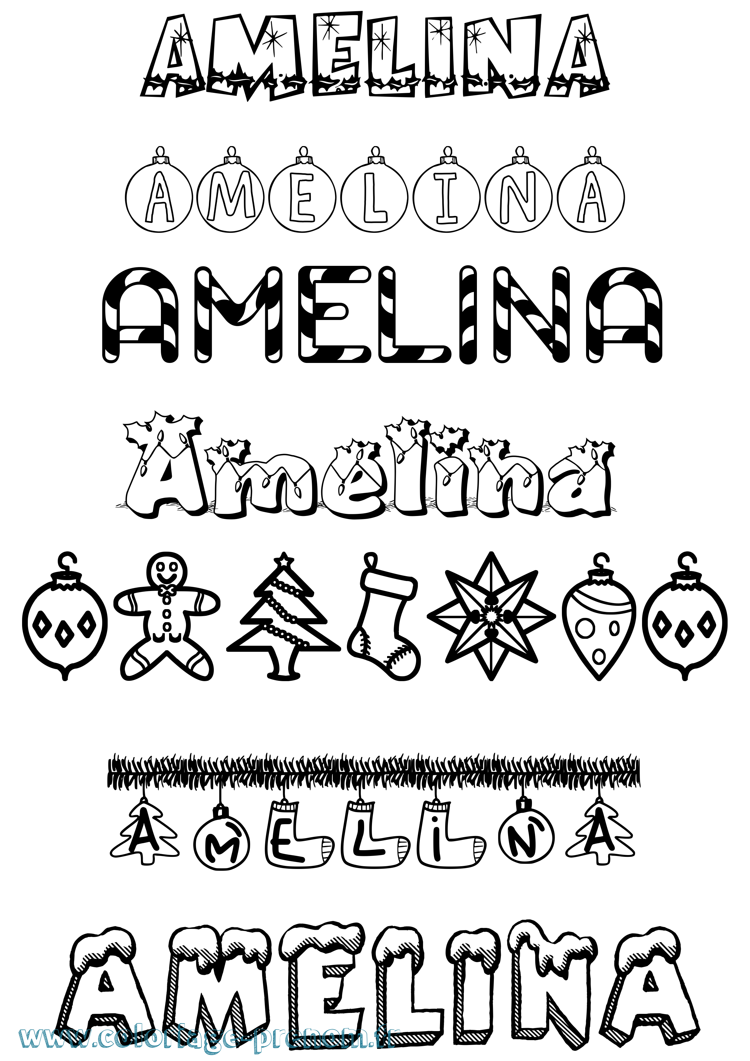 Coloriage prénom Amelina Noël