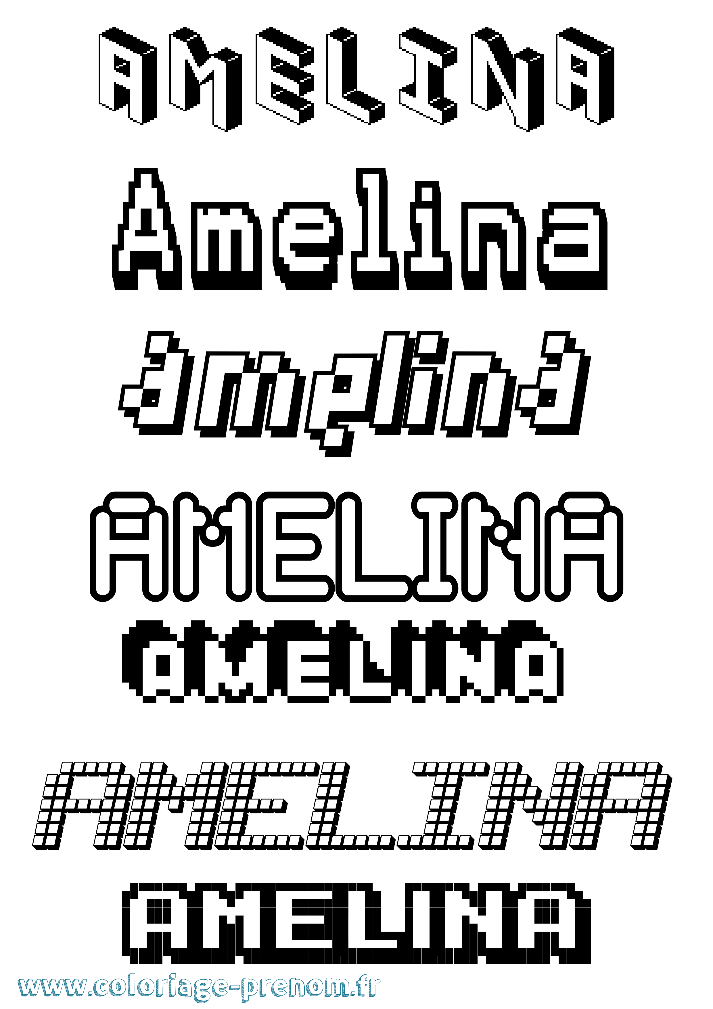 Coloriage prénom Amelina Pixel