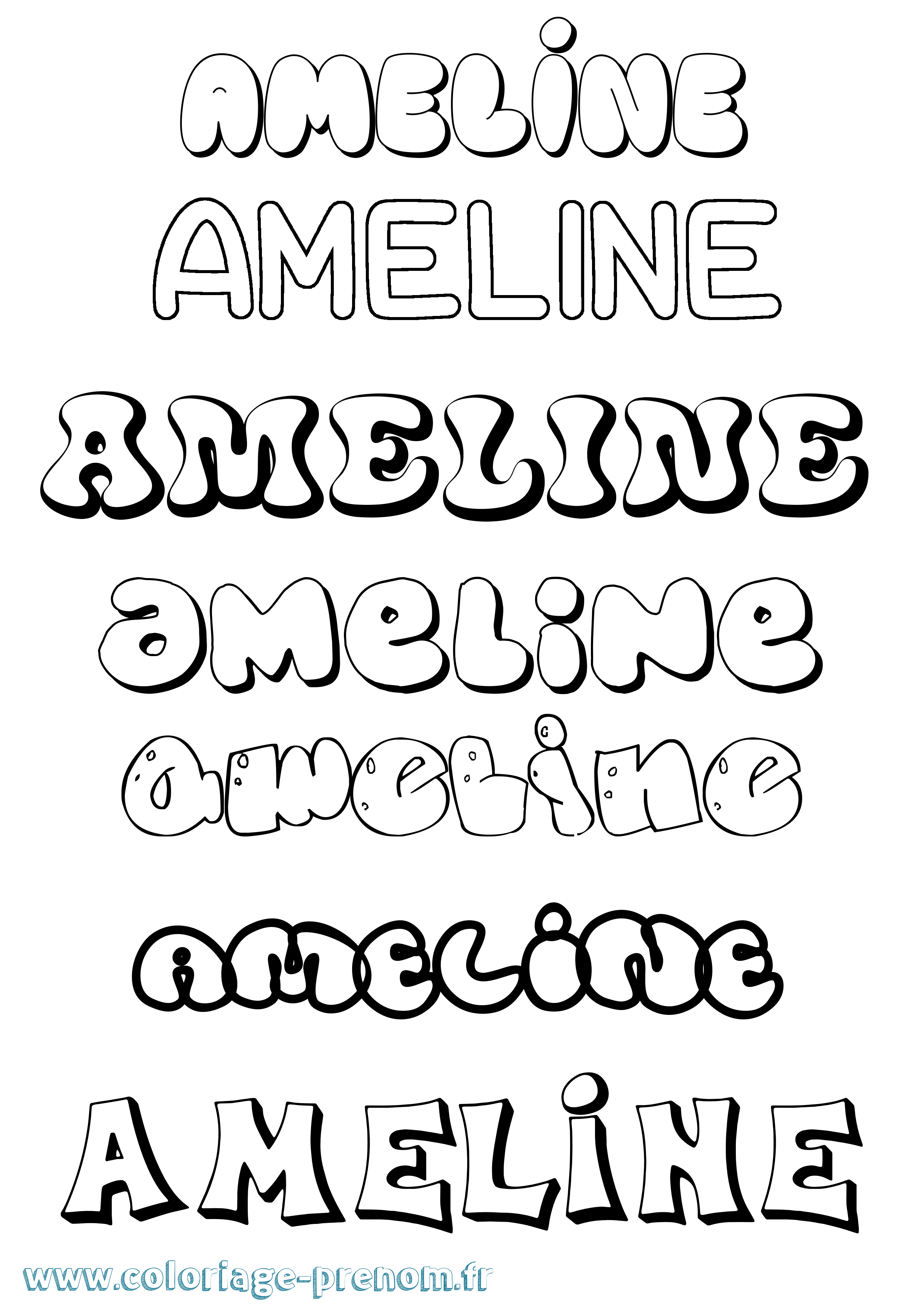 Coloriage prénom Ameline Bubble