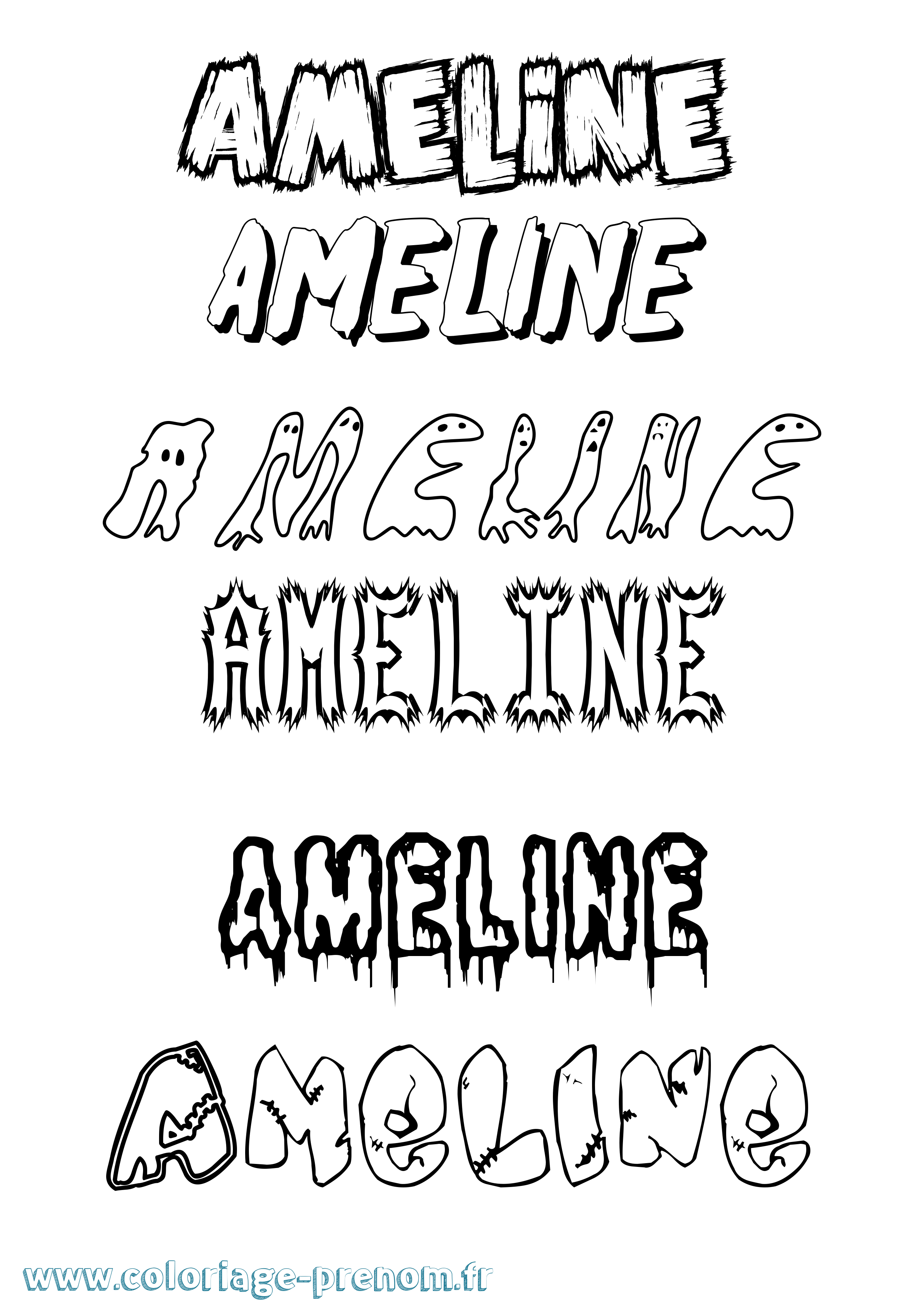 Coloriage prénom Ameline Frisson
