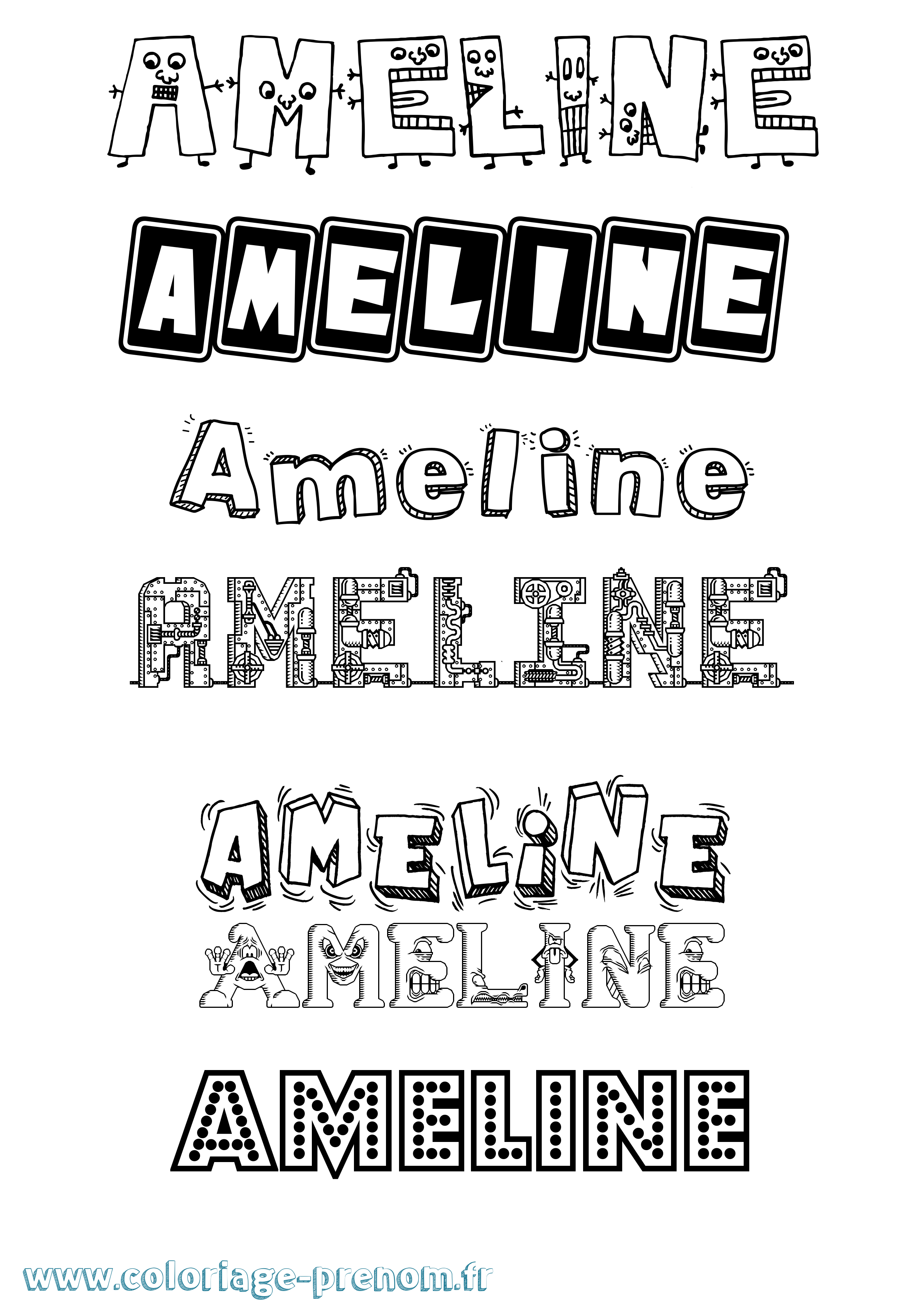 Coloriage prénom Ameline Fun