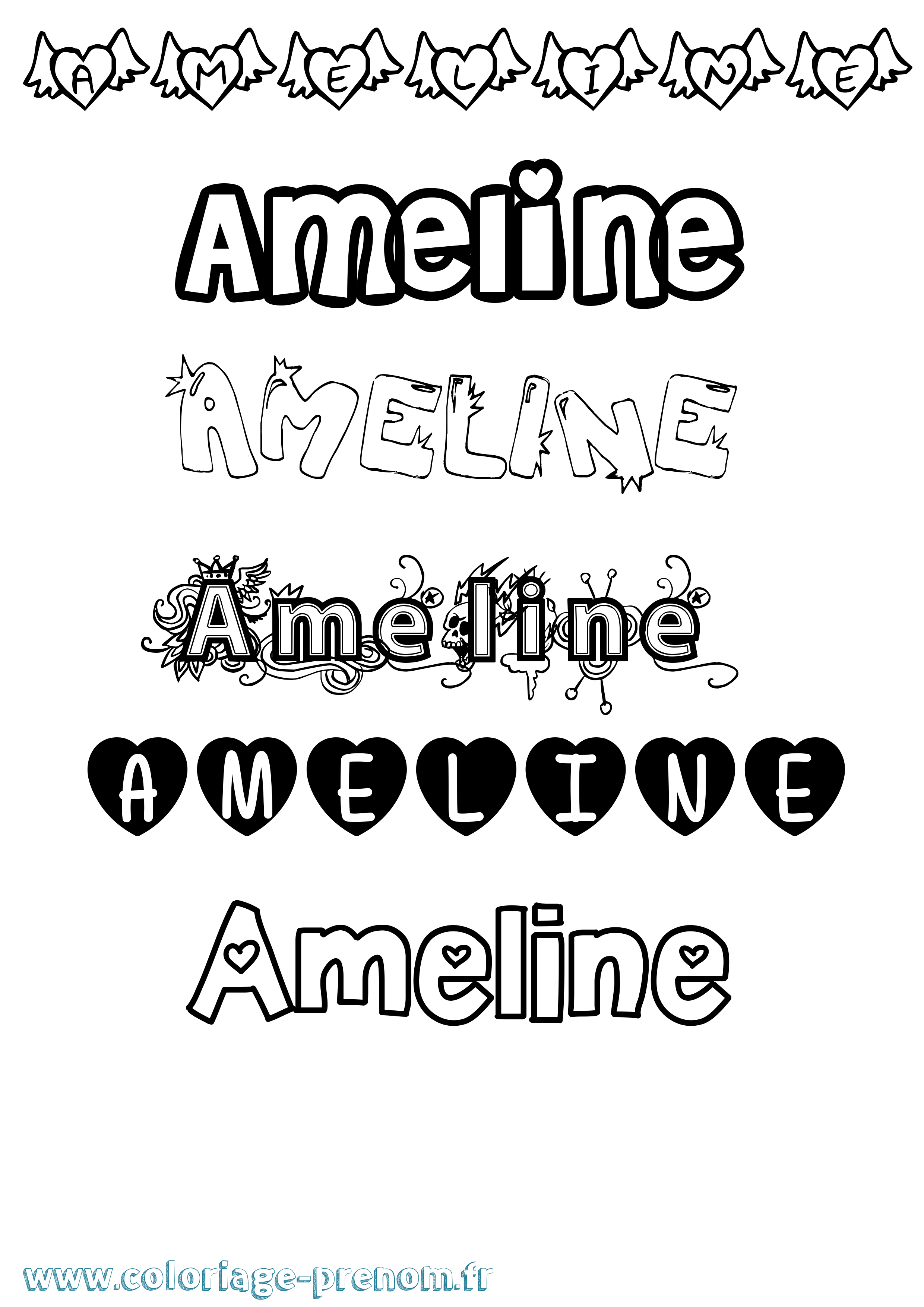 Coloriage prénom Ameline Girly