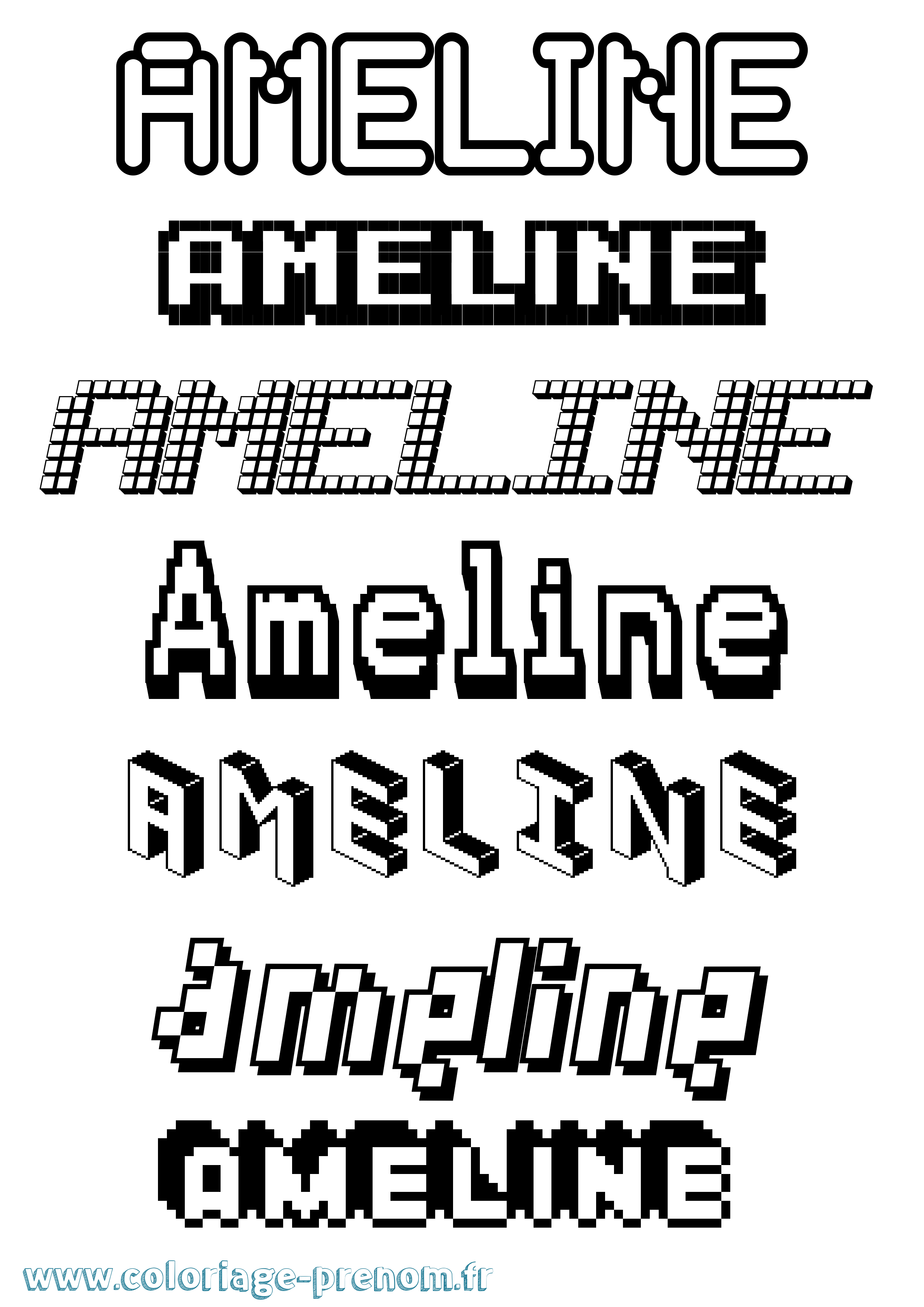 Coloriage prénom Ameline Pixel