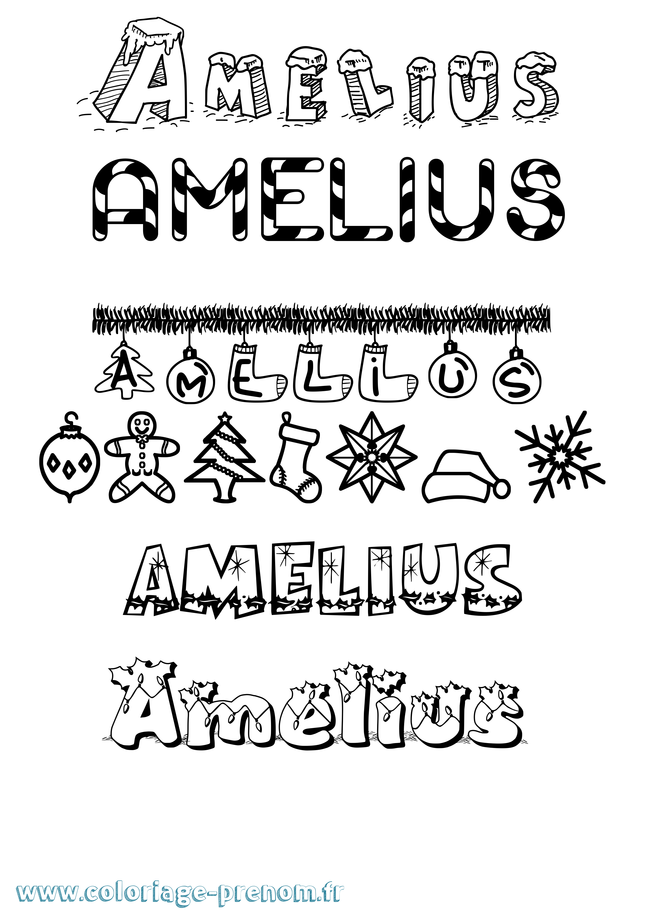 Coloriage prénom Amelius Noël