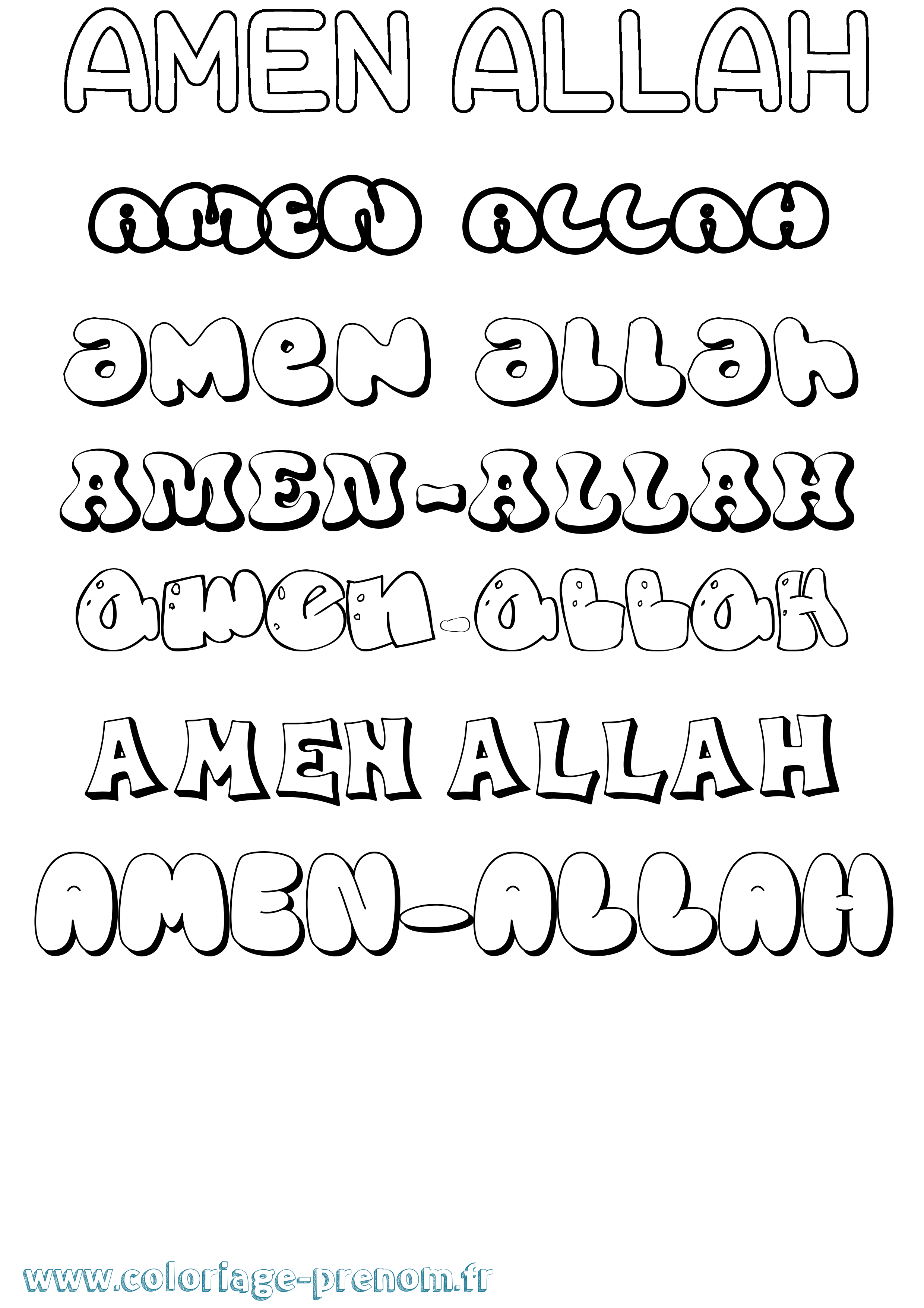 Coloriage prénom Amen-Allah Bubble