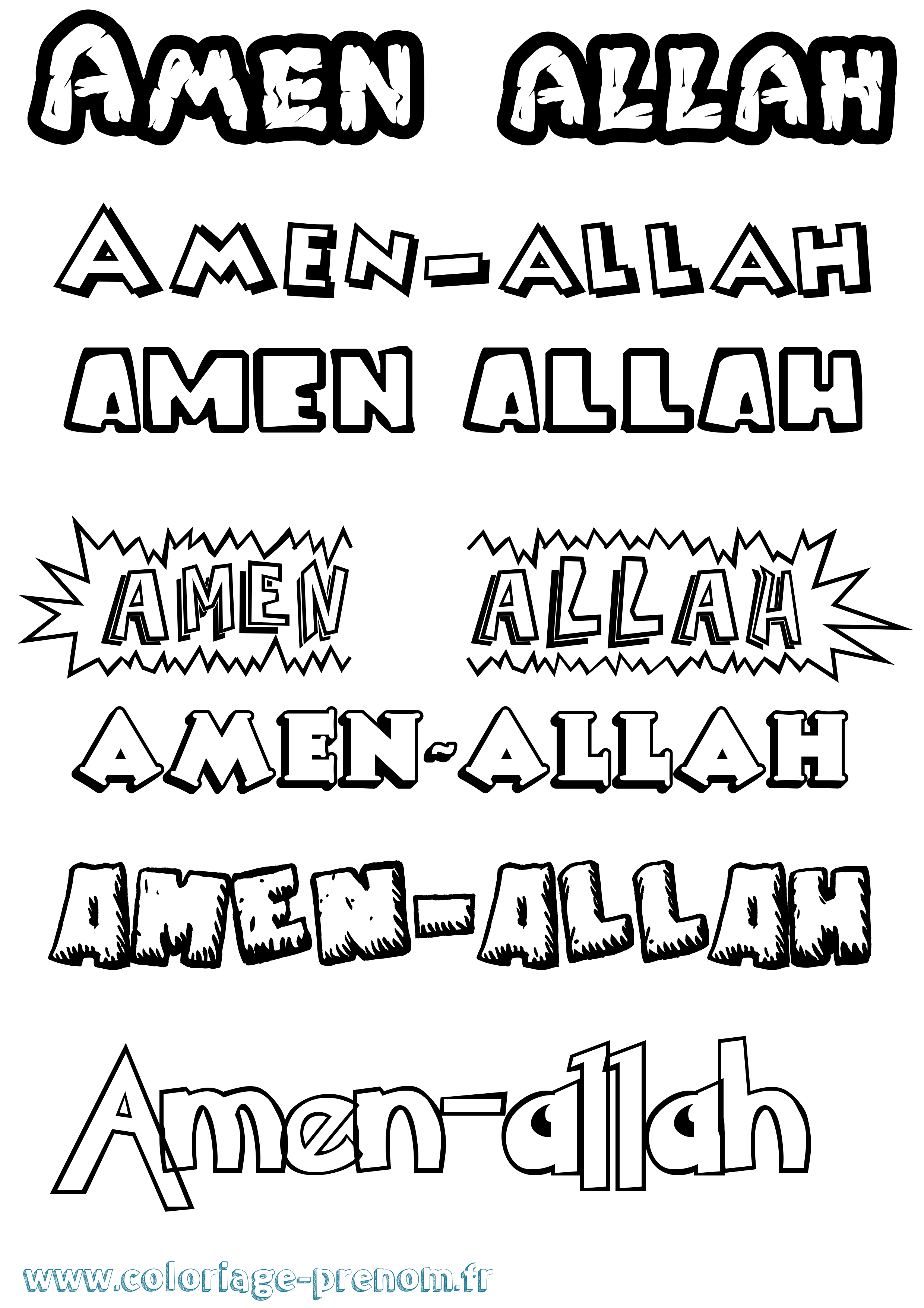 Coloriage prénom Amen-Allah Dessin Animé