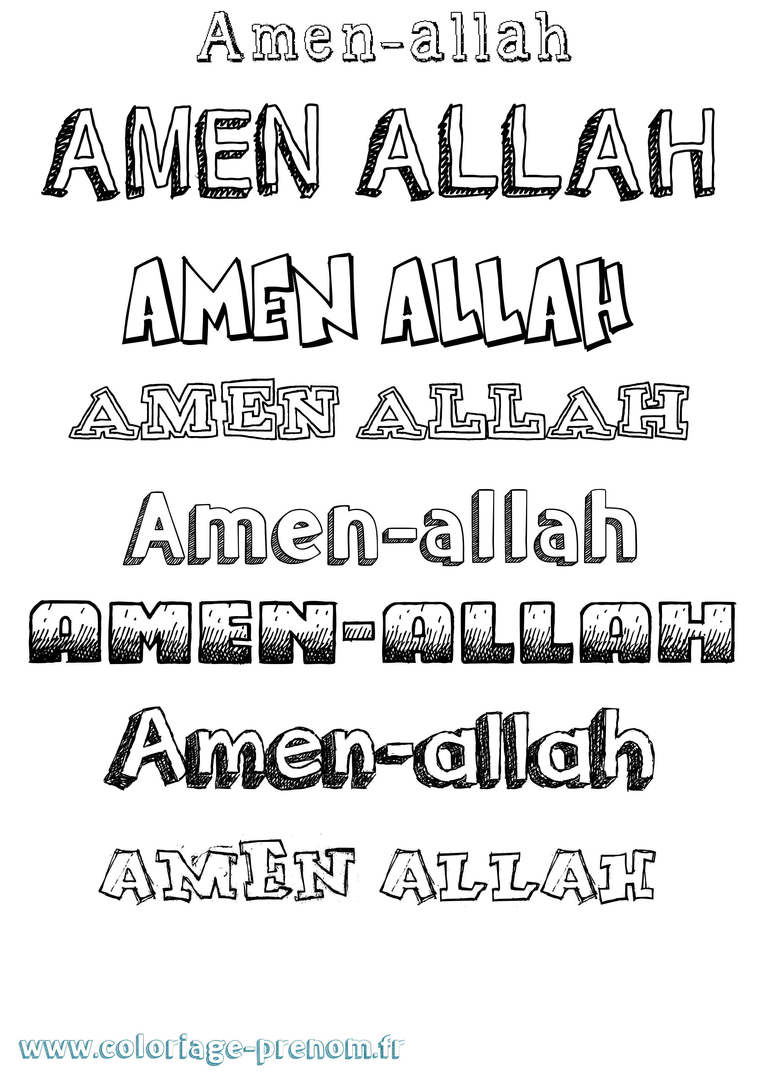 Coloriage prénom Amen-Allah Dessiné