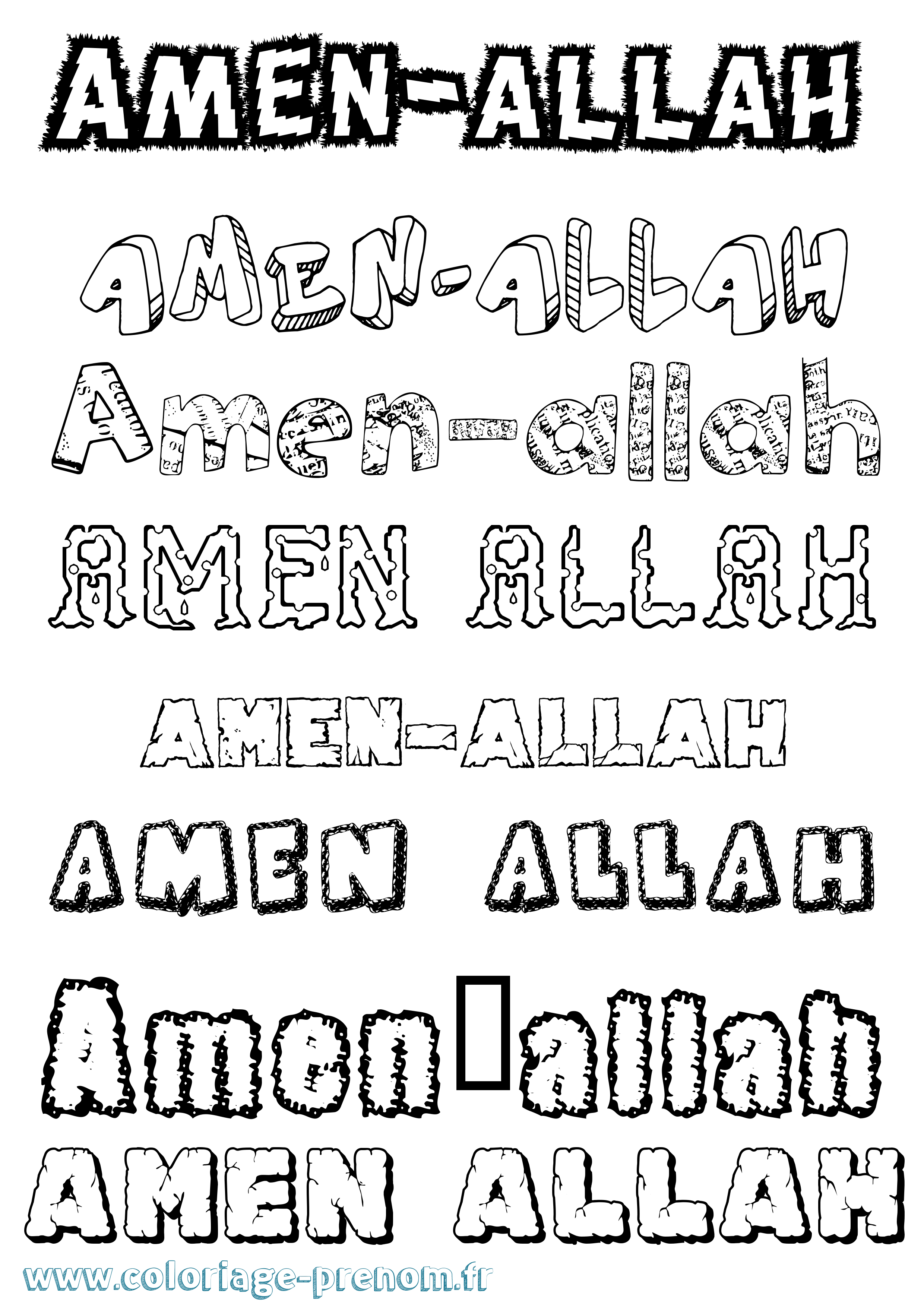 Coloriage prénom Amen-Allah Destructuré