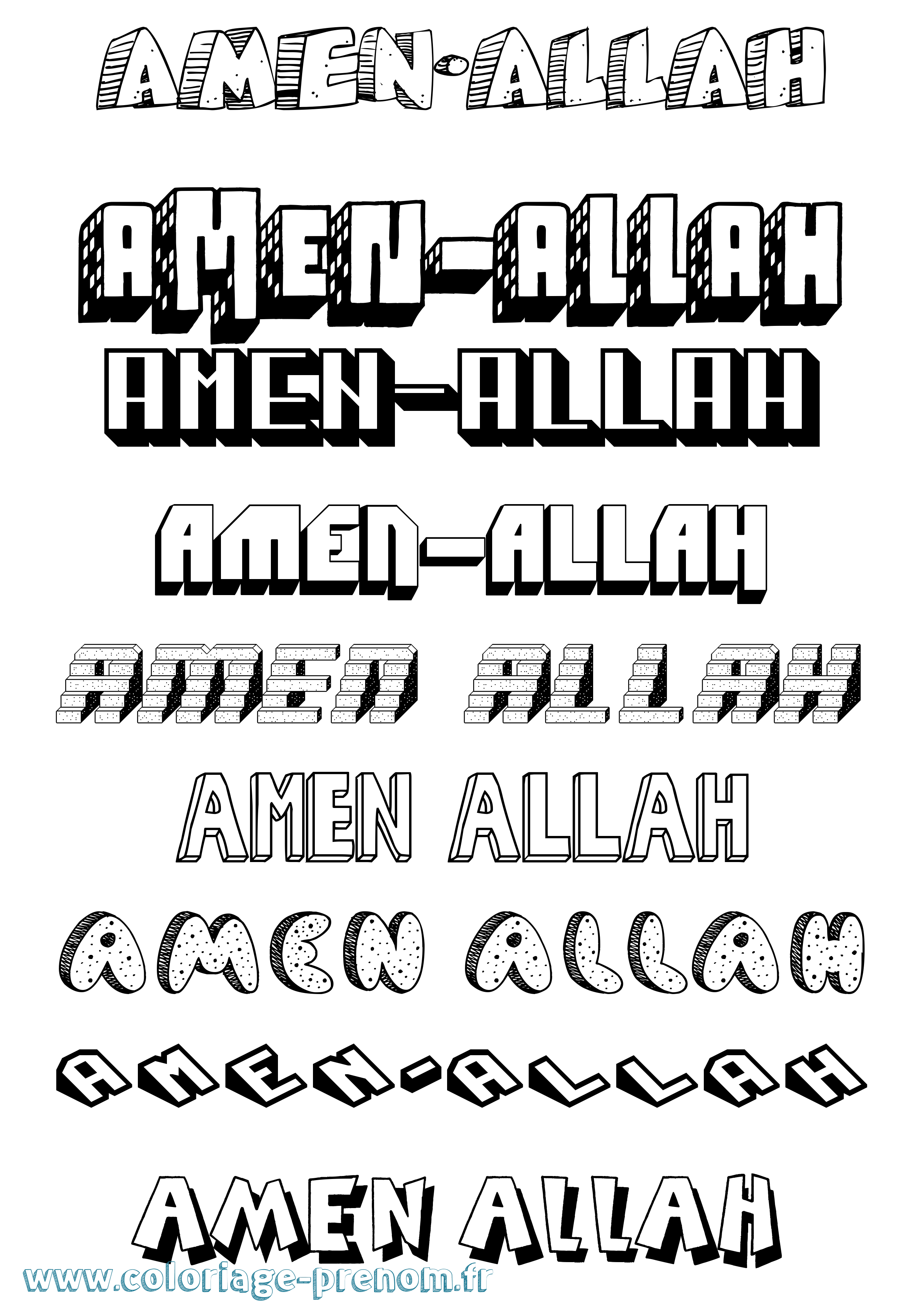 Coloriage prénom Amen-Allah Effet 3D