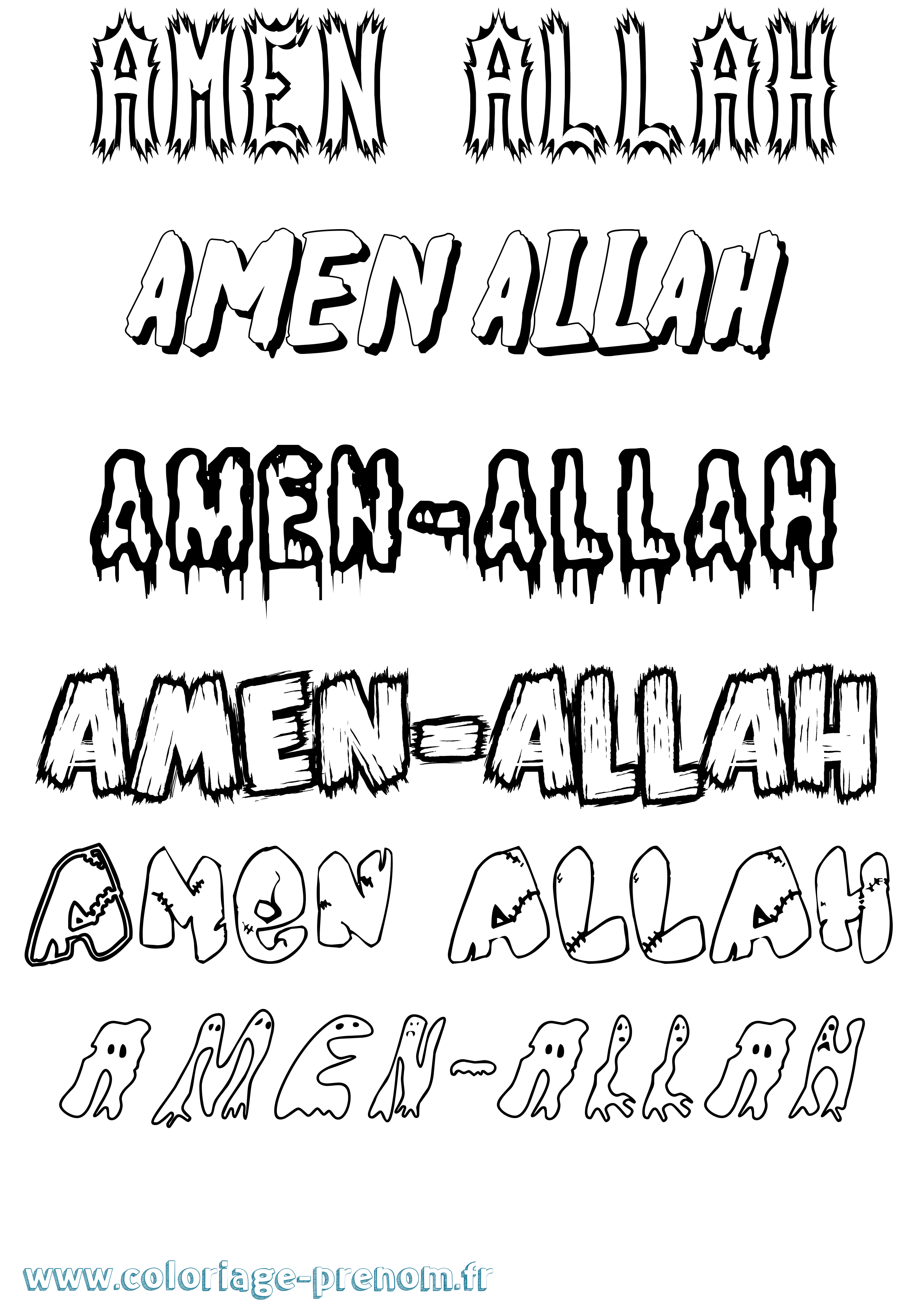 Coloriage prénom Amen-Allah Frisson