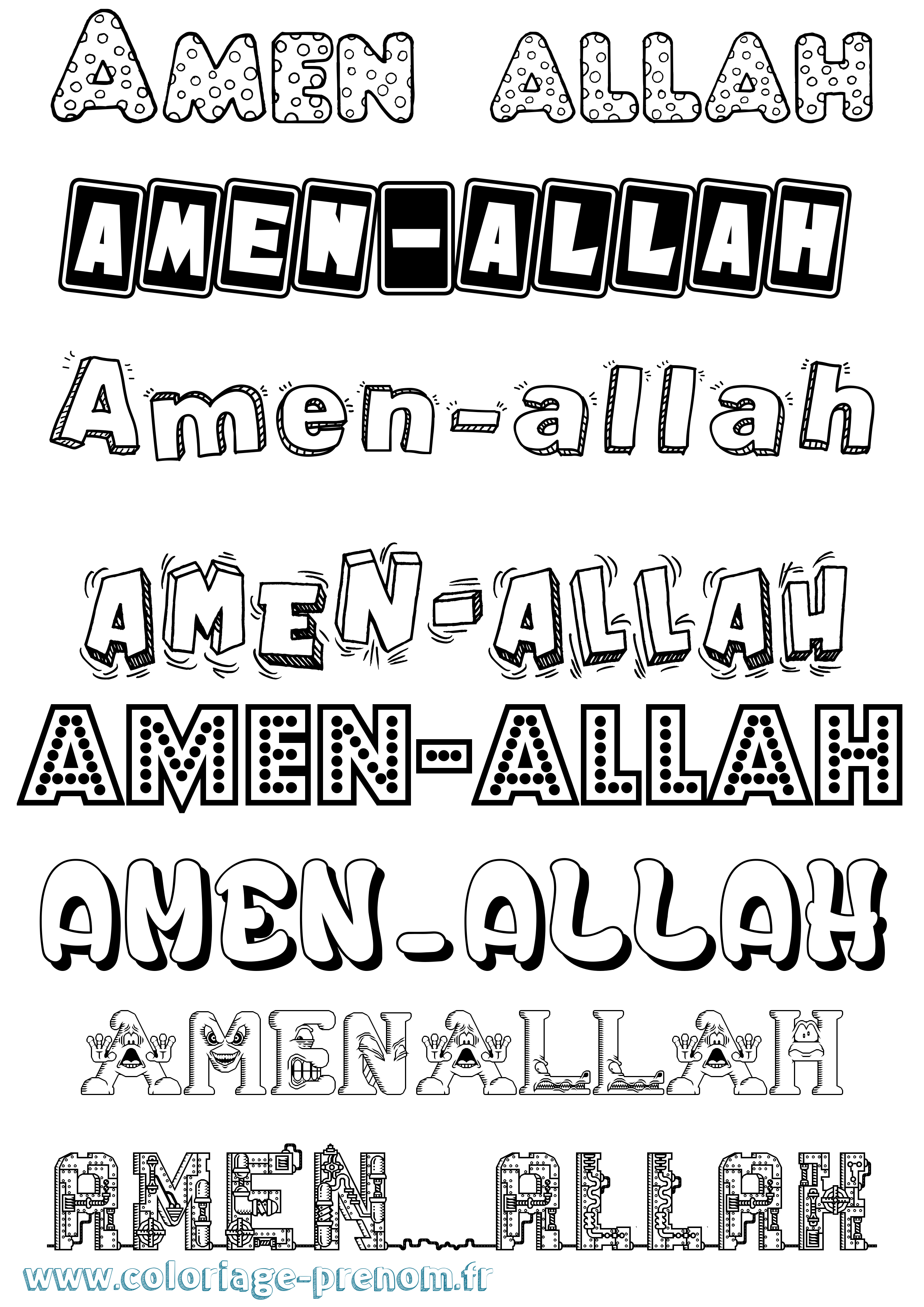 Coloriage prénom Amen-Allah Fun