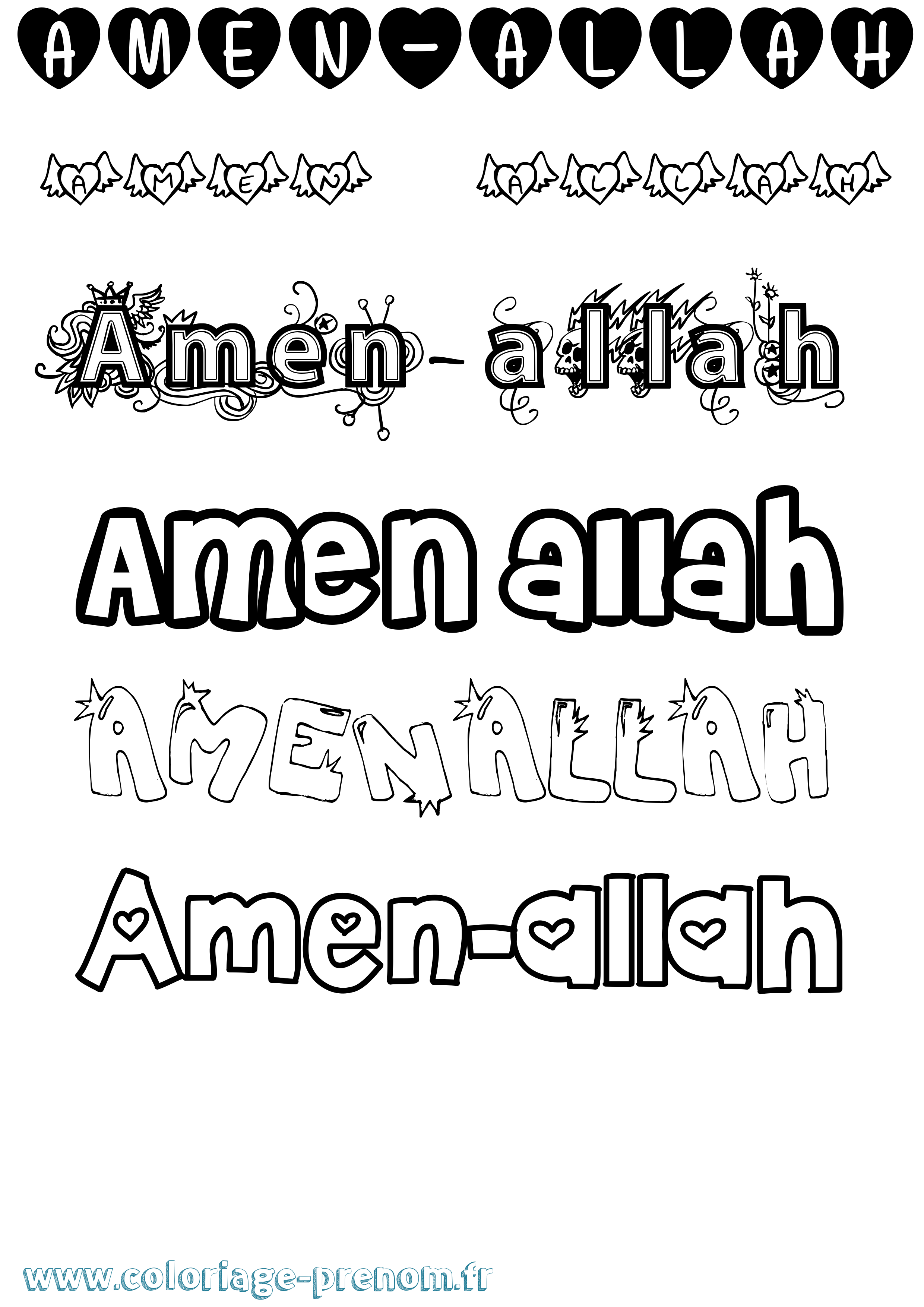 Coloriage prénom Amen-Allah Girly