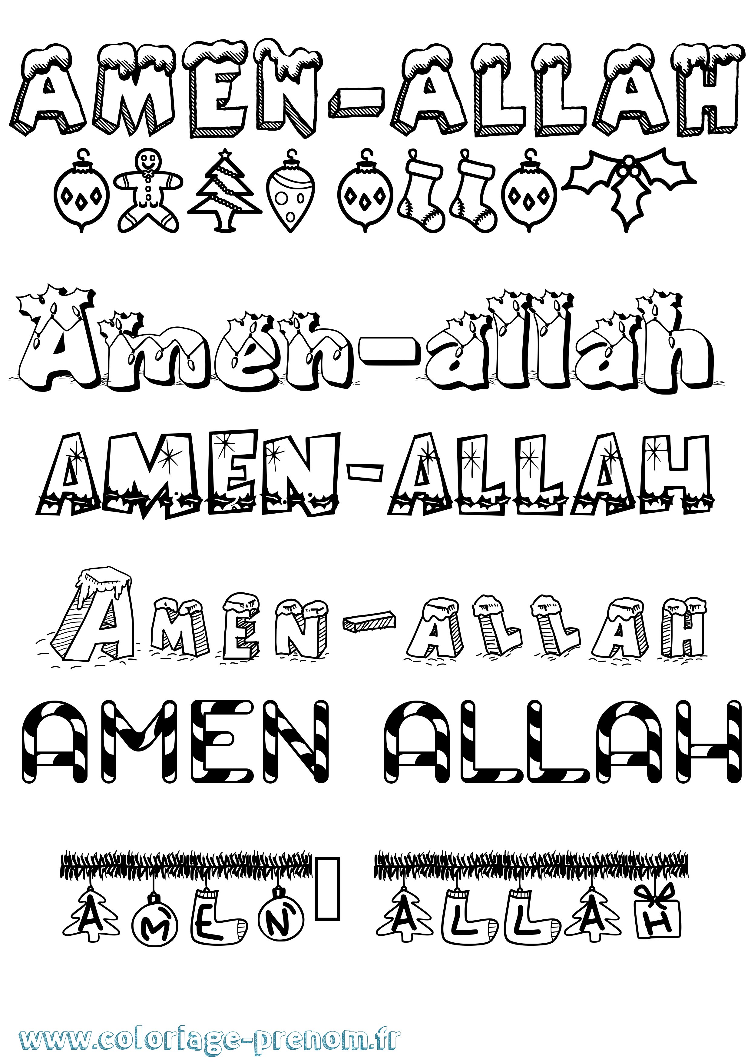 Coloriage prénom Amen-Allah Noël