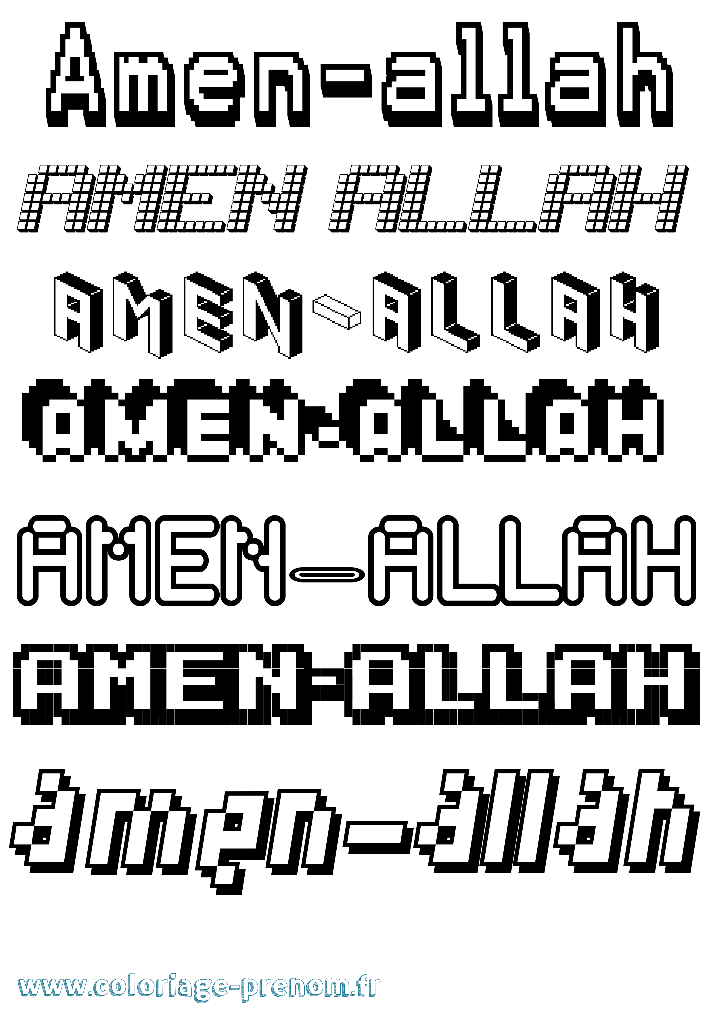Coloriage prénom Amen-Allah Pixel