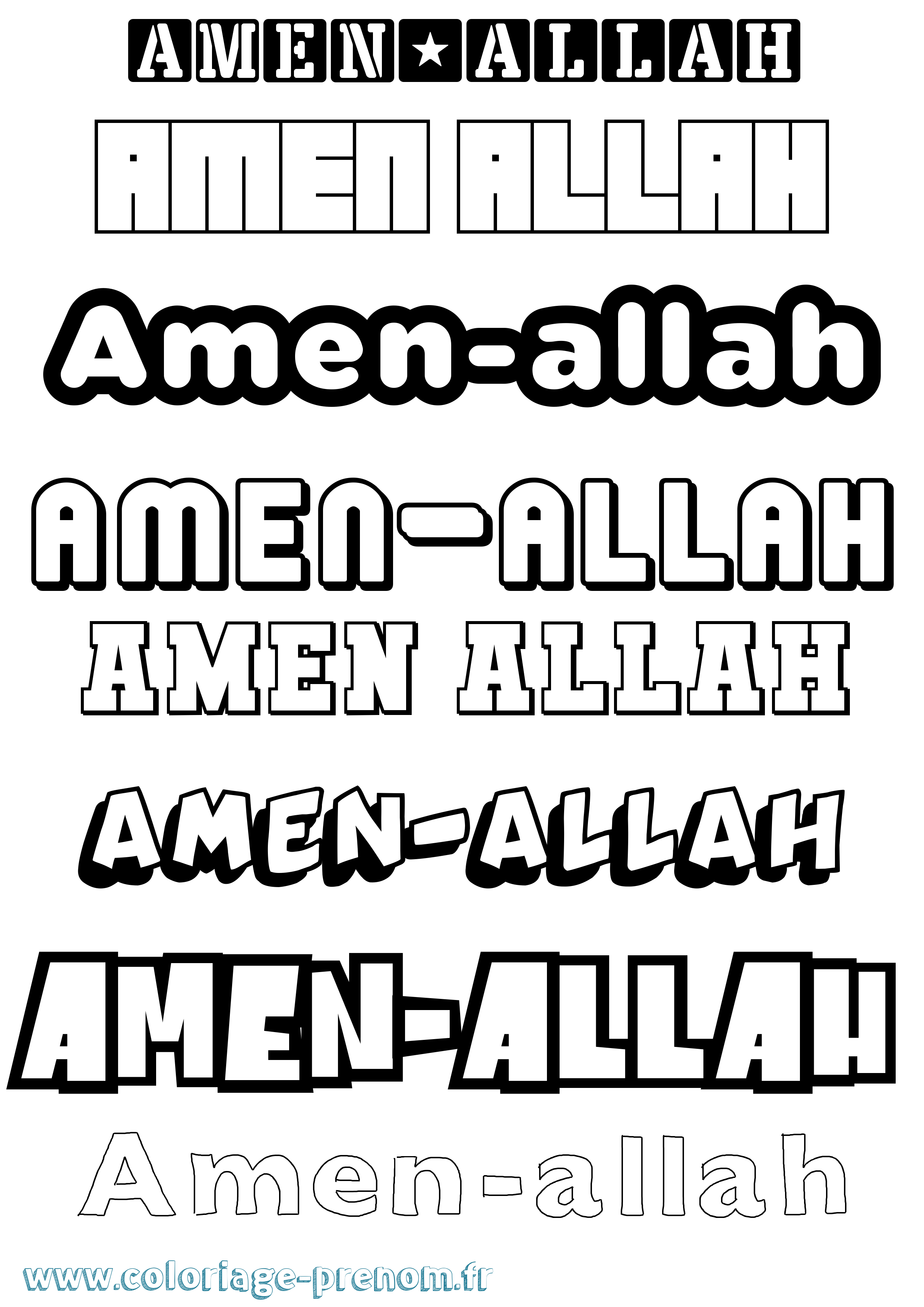 Coloriage prénom Amen-Allah Simple