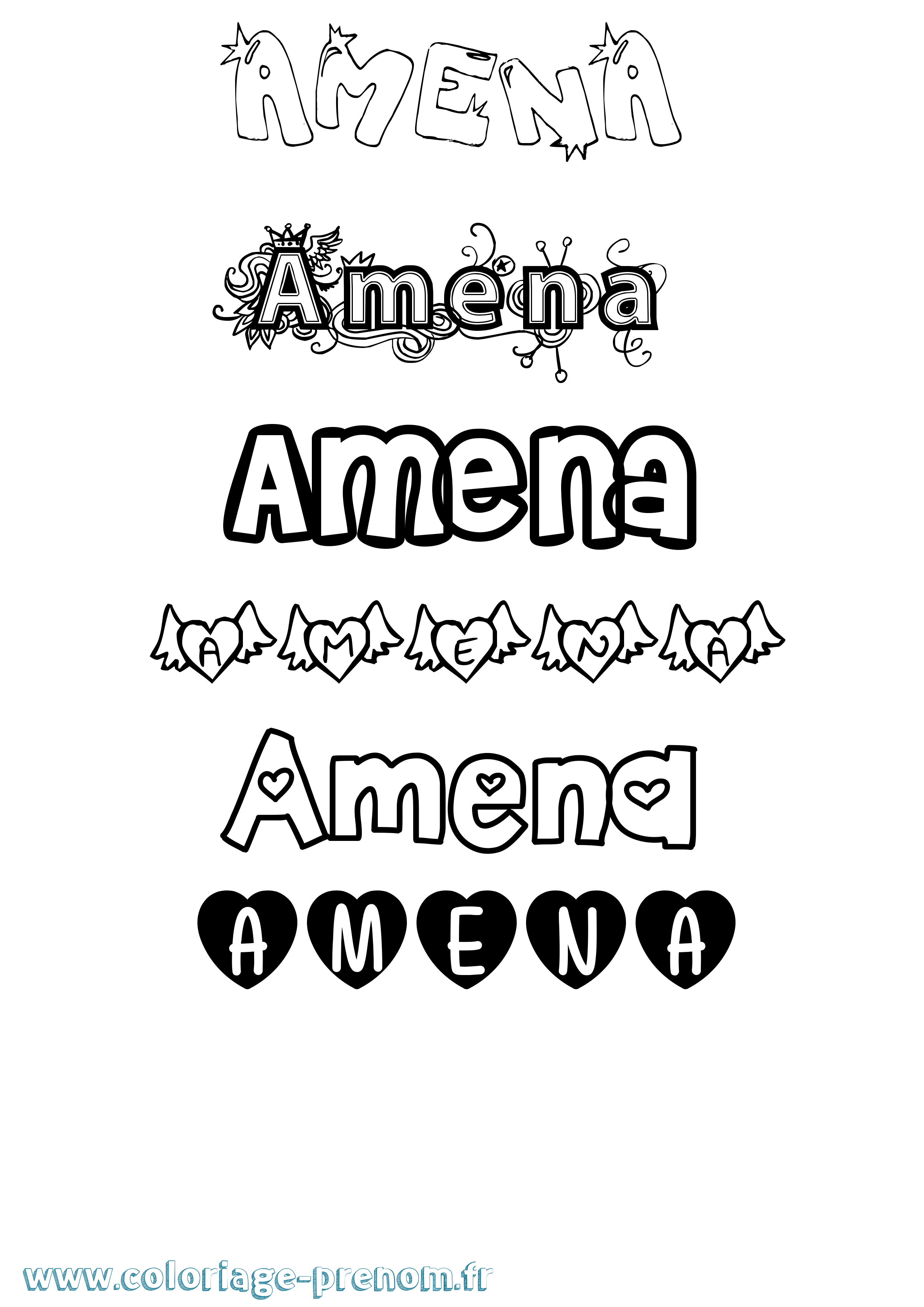 Coloriage prénom Amena Girly