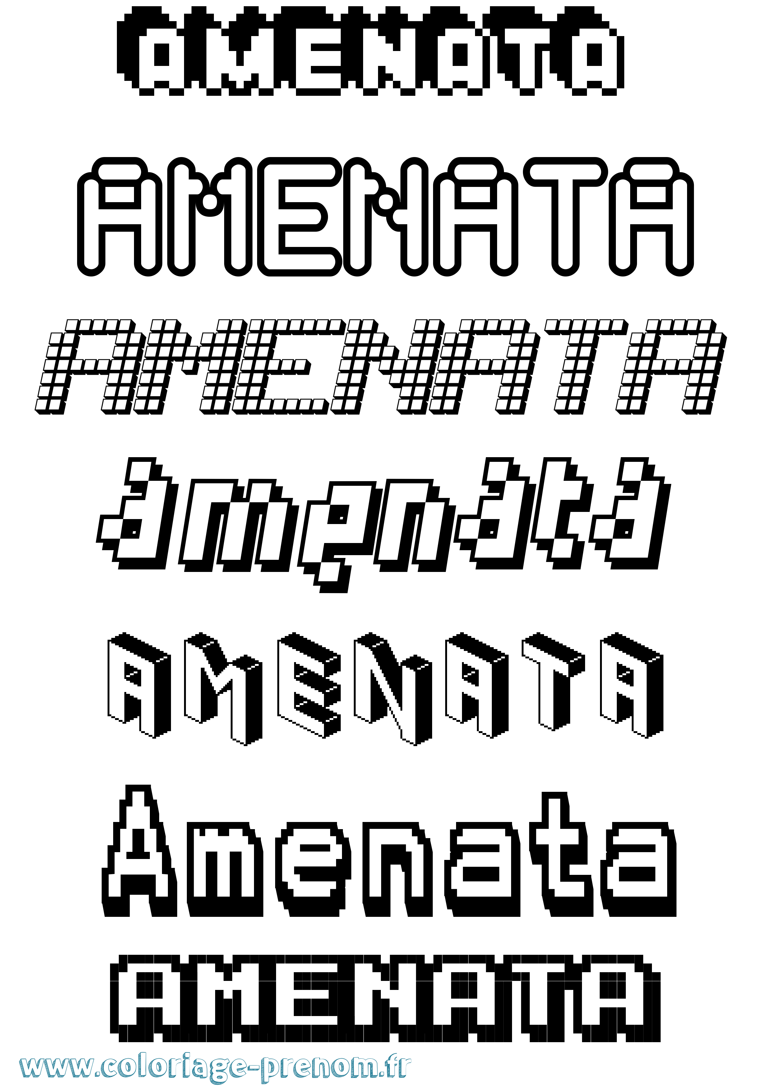 Coloriage prénom Amenata Pixel