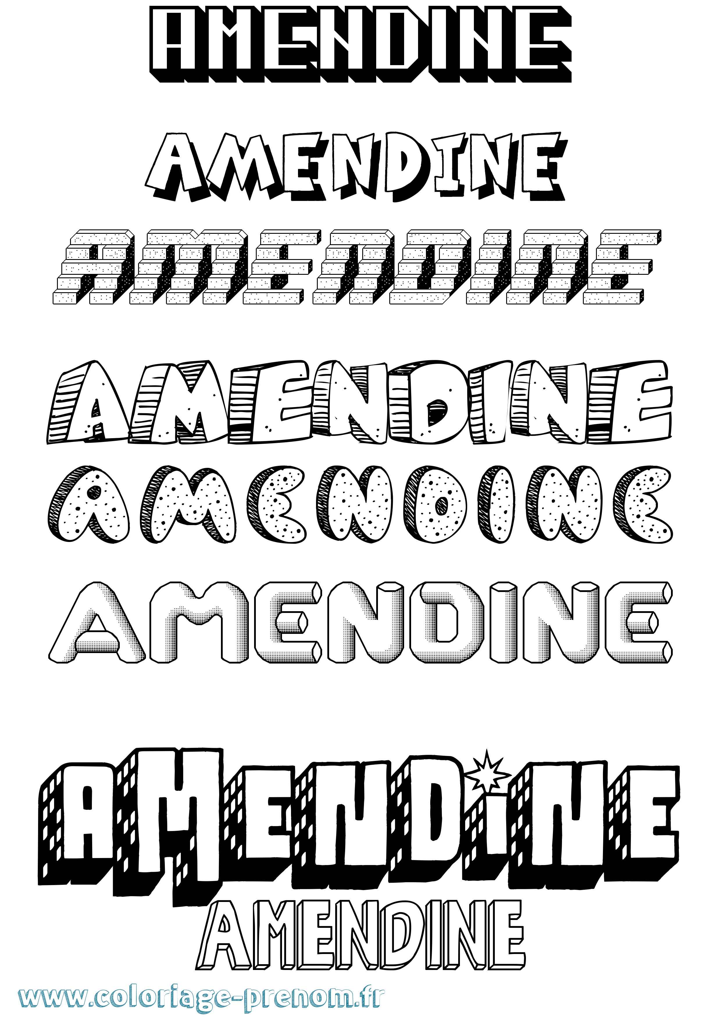 Coloriage prénom Amendine Effet 3D