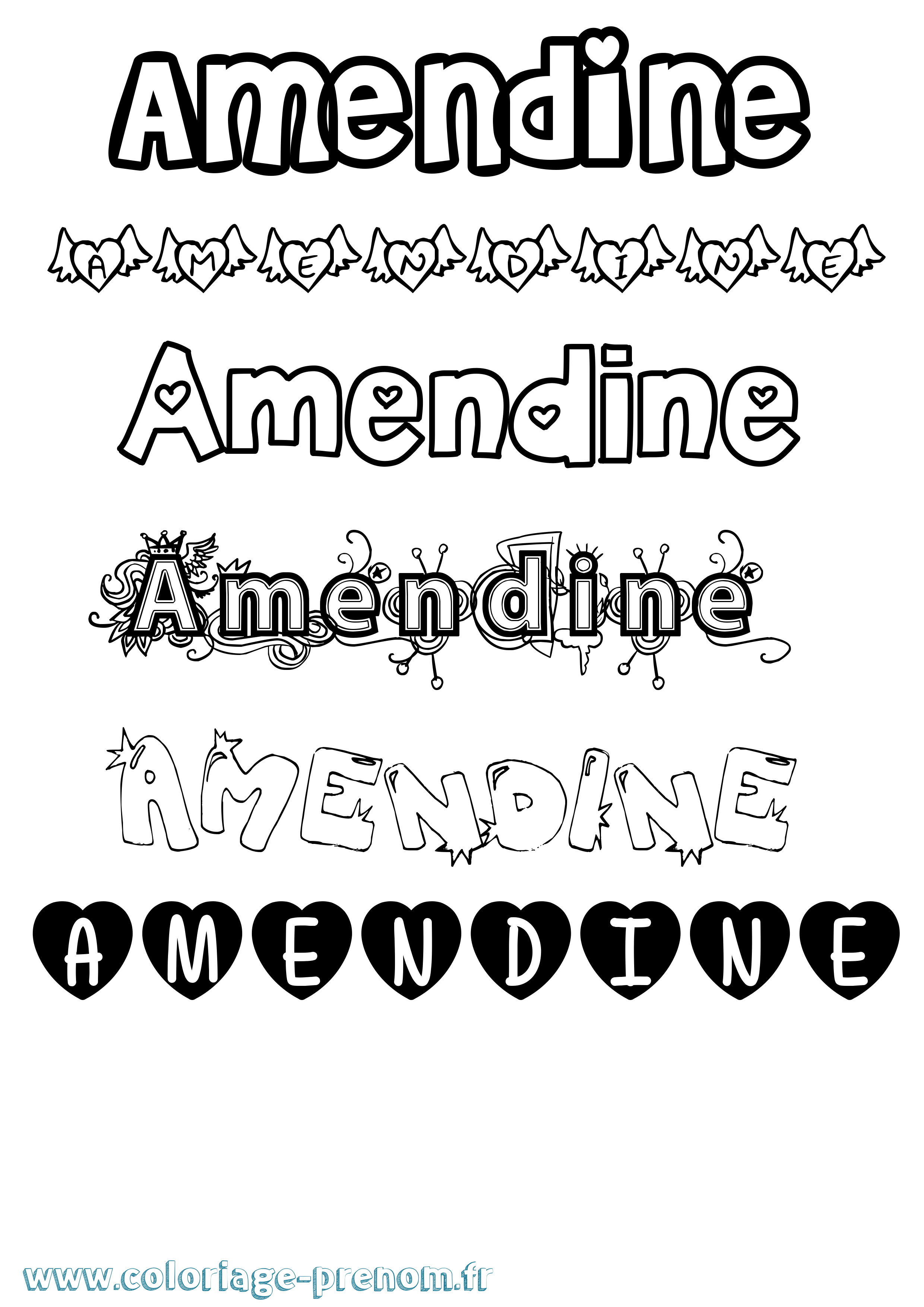 Coloriage prénom Amendine Girly
