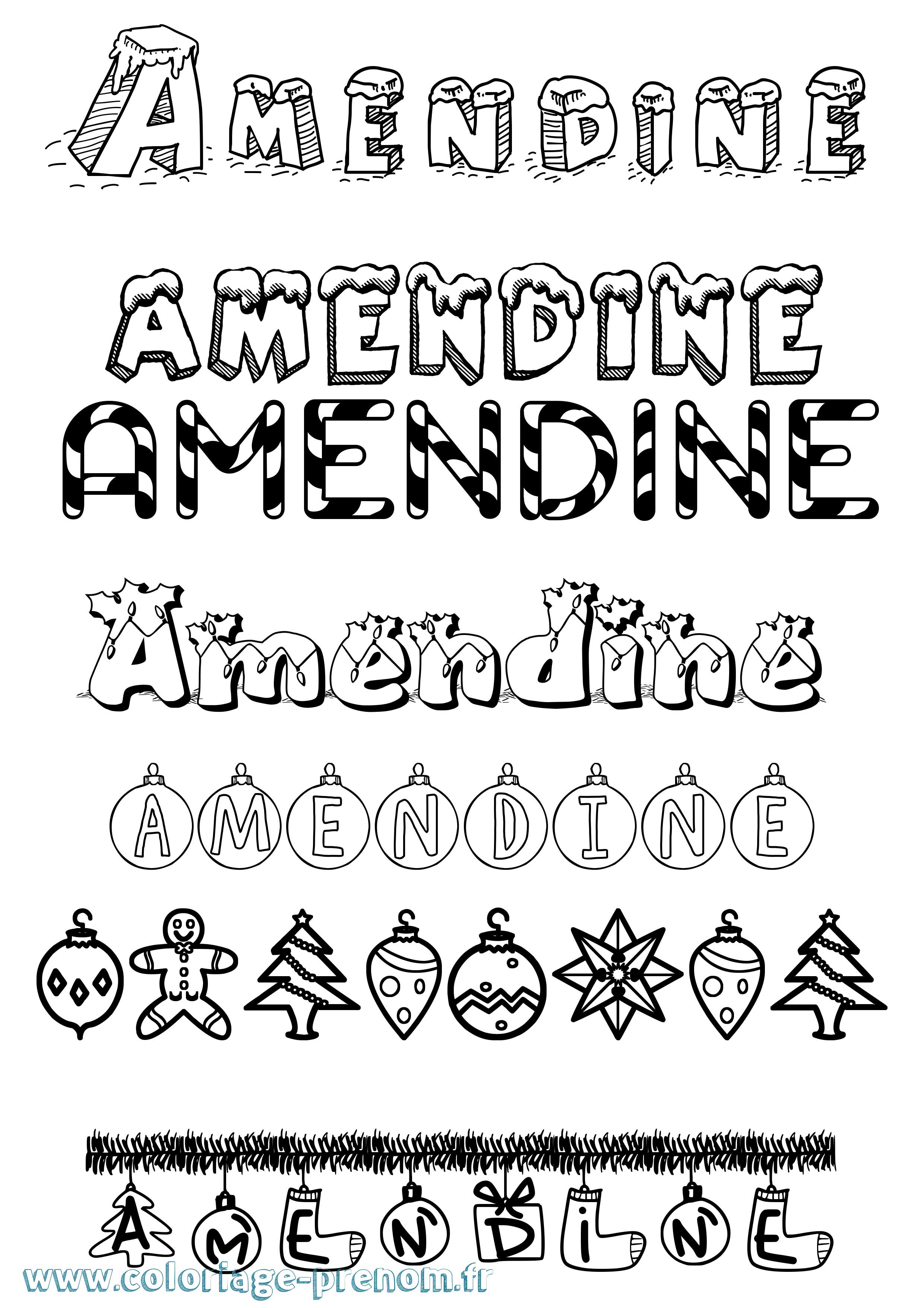Coloriage prénom Amendine Noël