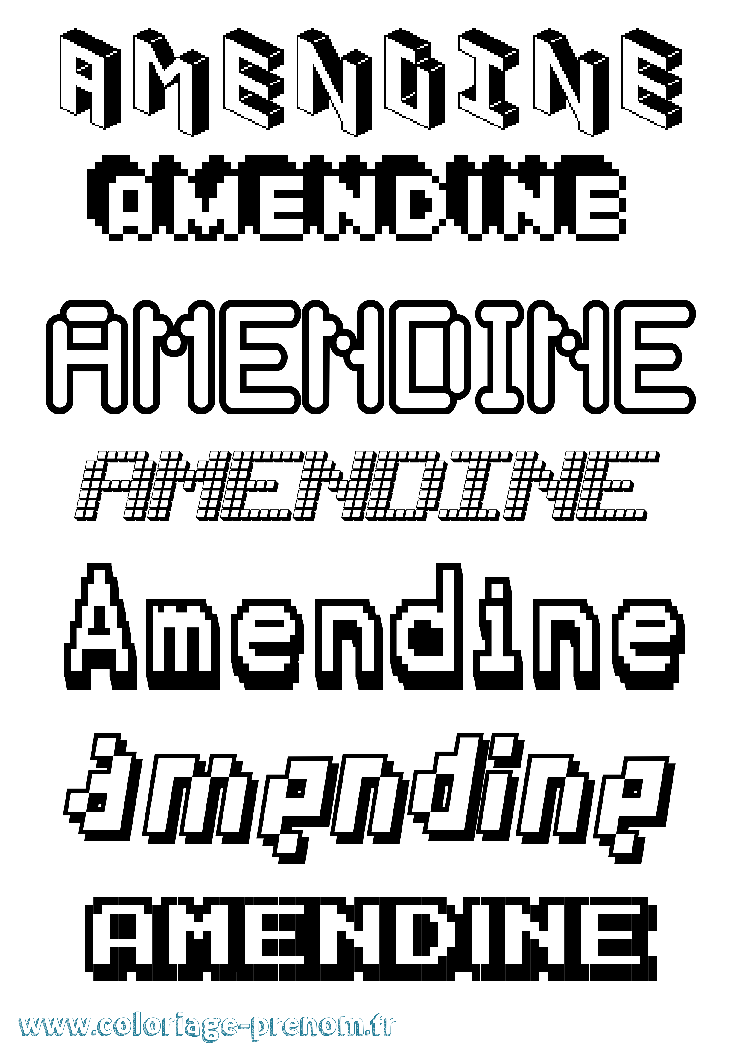 Coloriage prénom Amendine Pixel