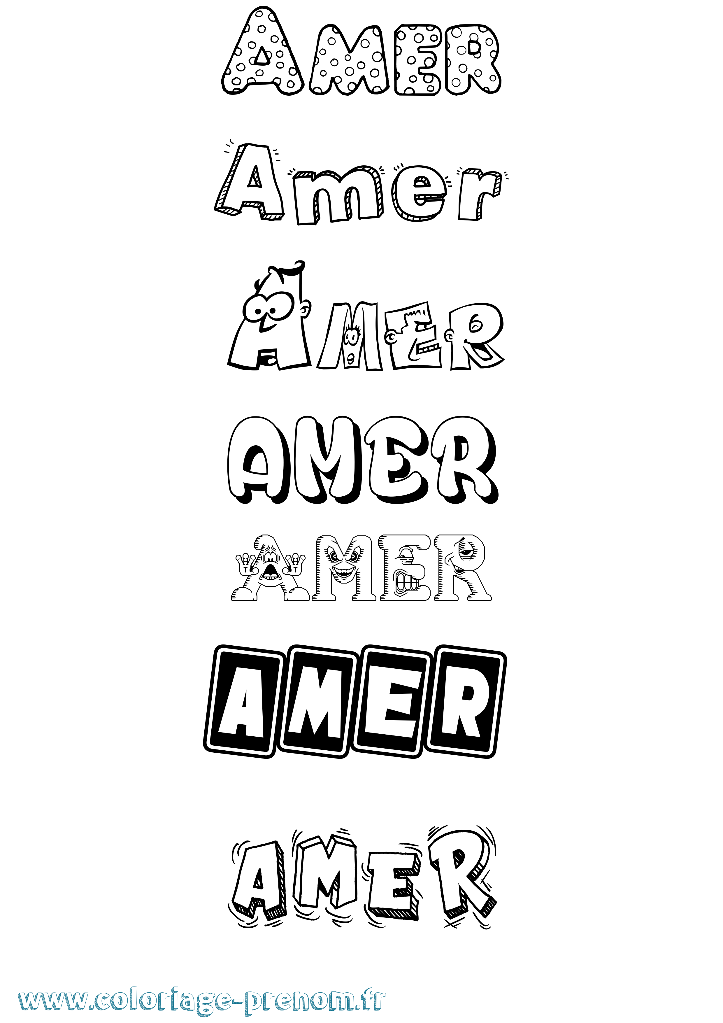 Coloriage prénom Amer Fun