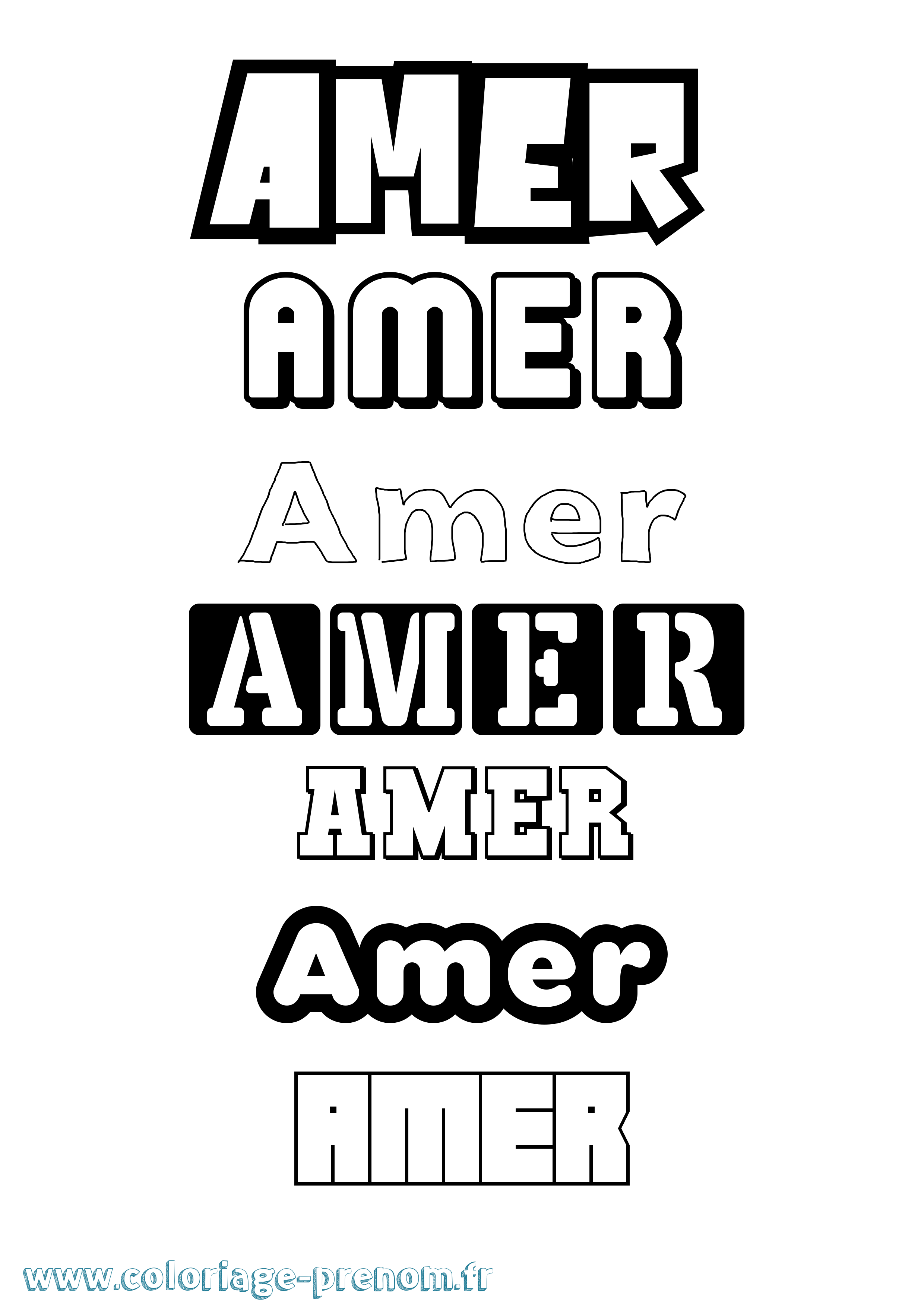 Coloriage prénom Amer Simple