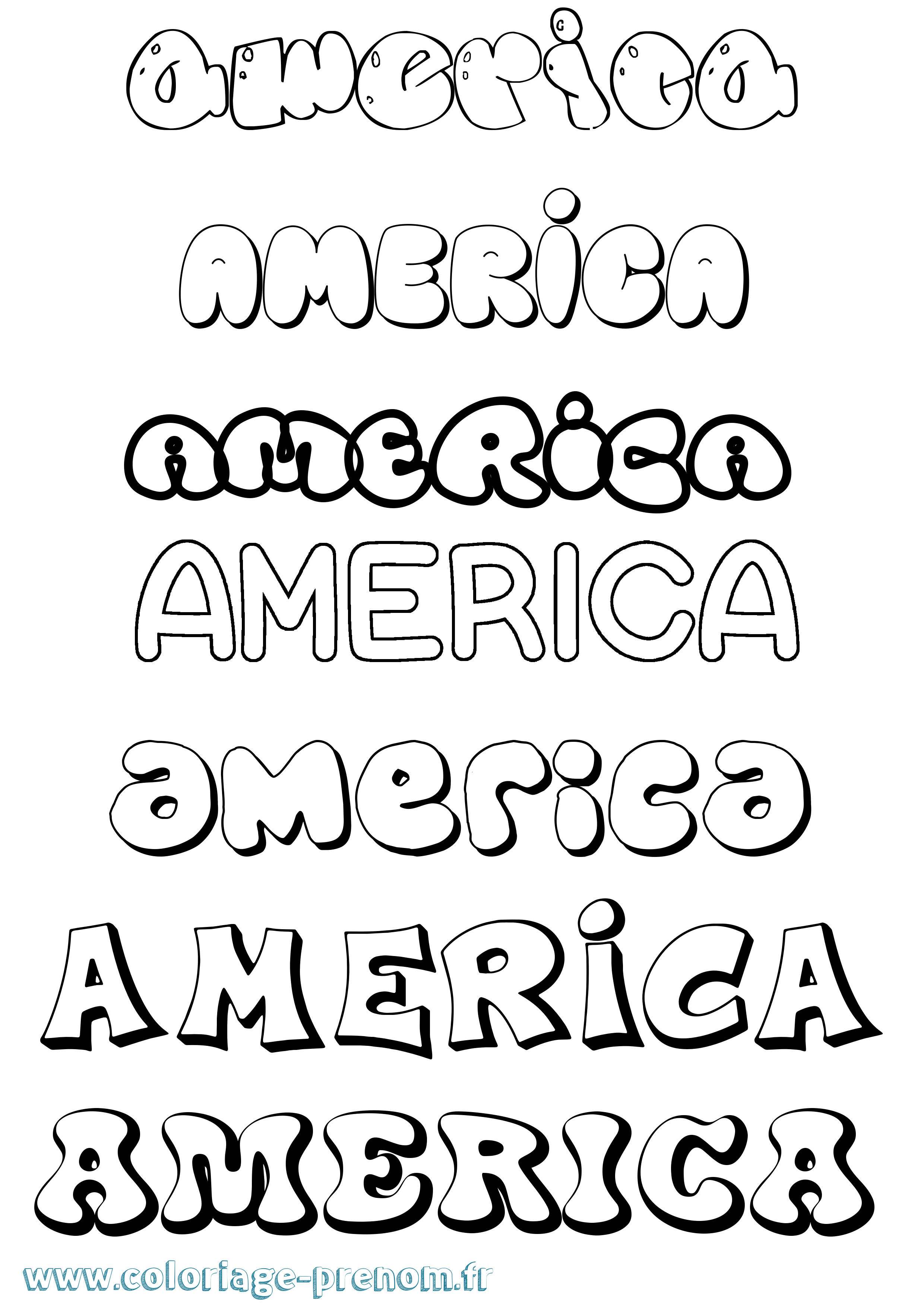Coloriage prénom America Bubble