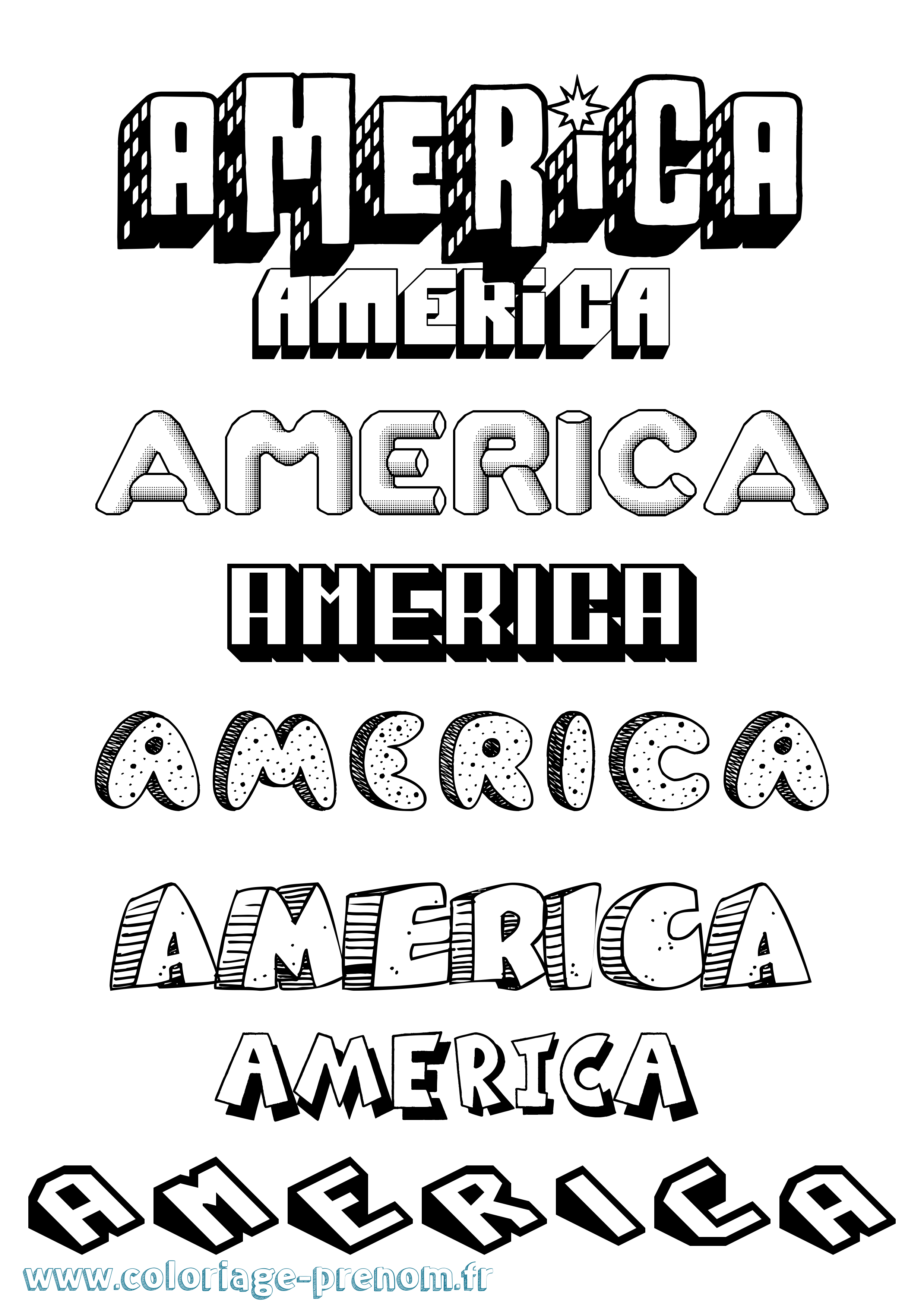Coloriage America Effet 3D Coloriage prénom America Effet 3D