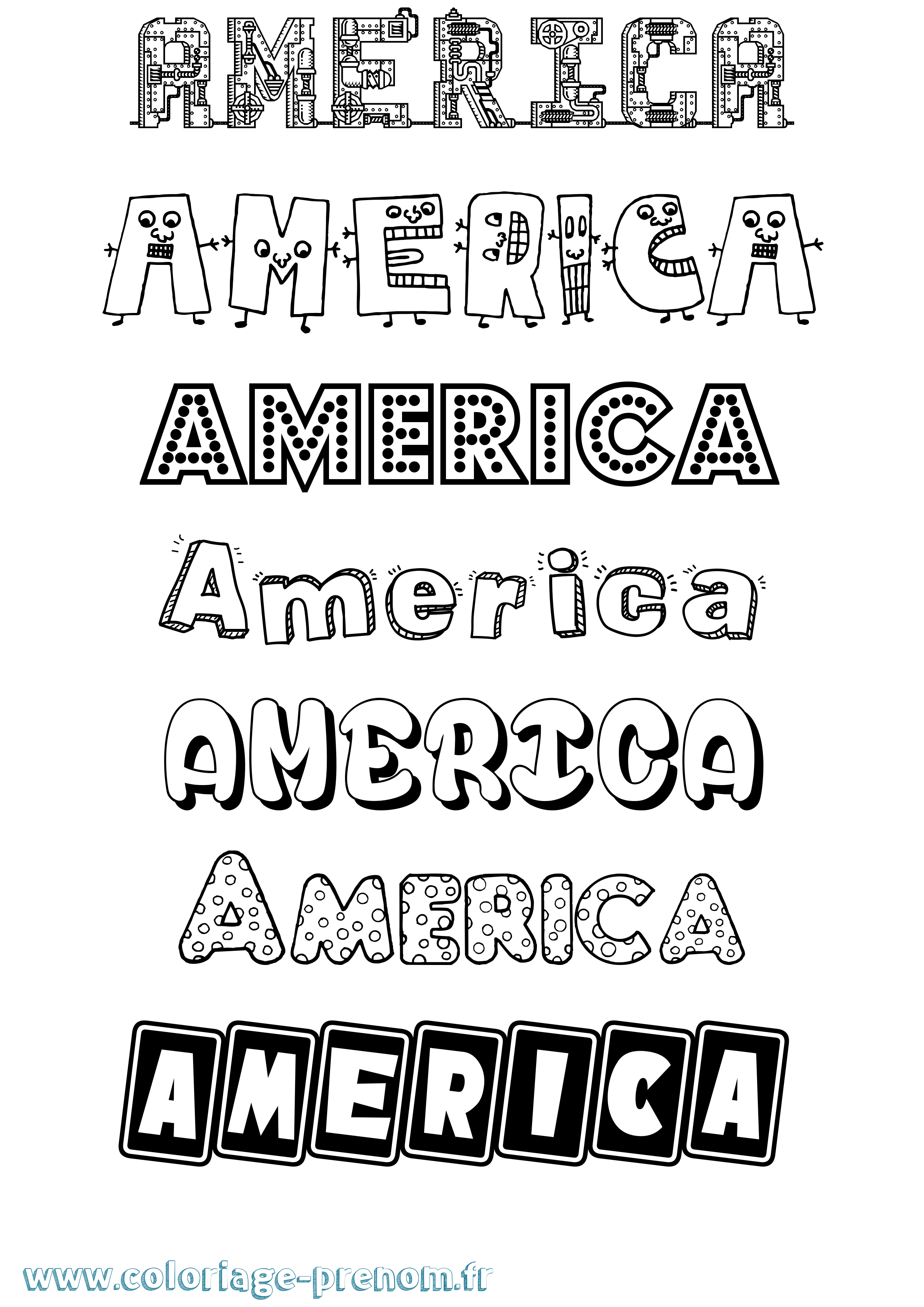 Coloriage prénom America Fun