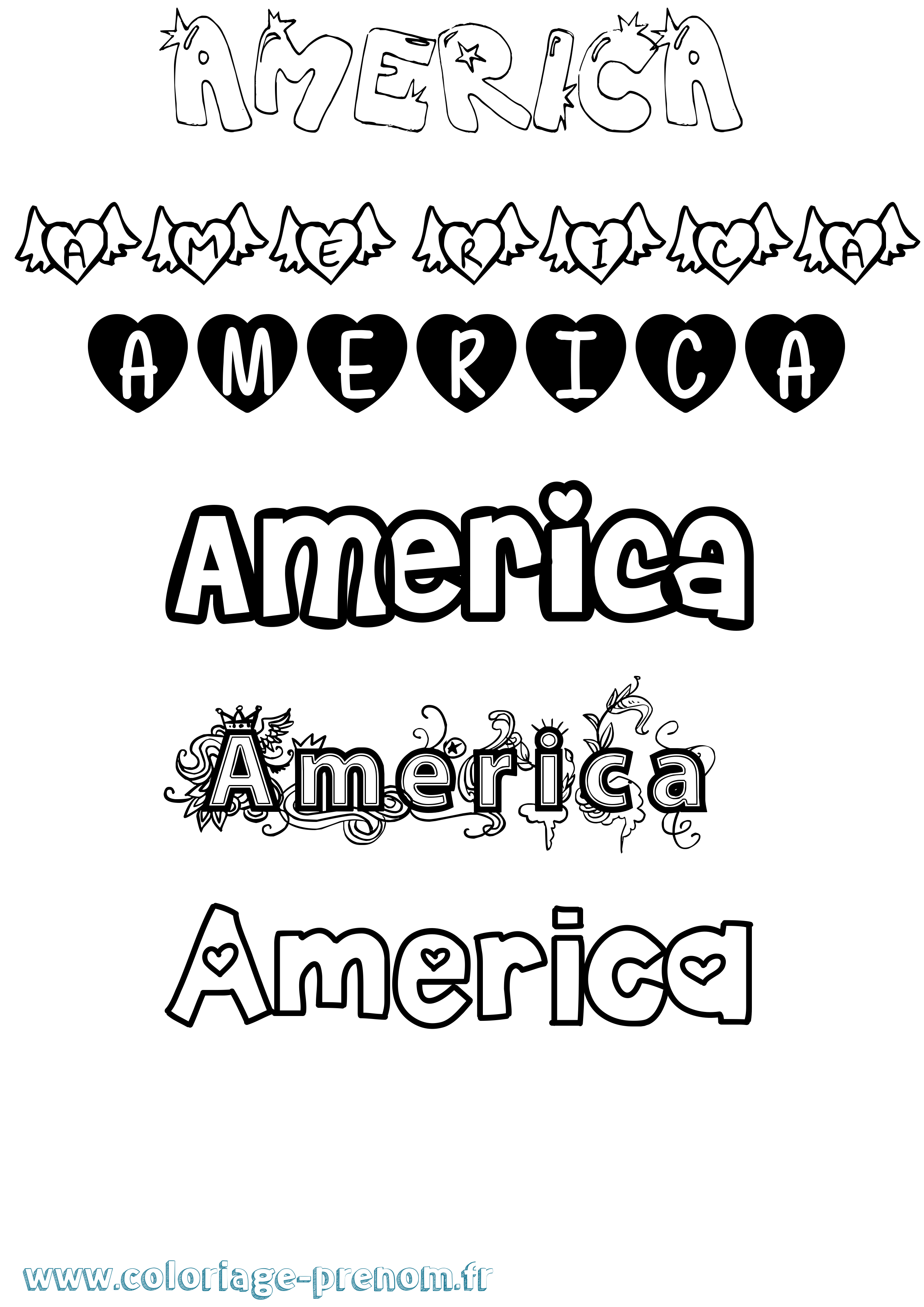 Coloriage America Girly Coloriage prénom America Girly