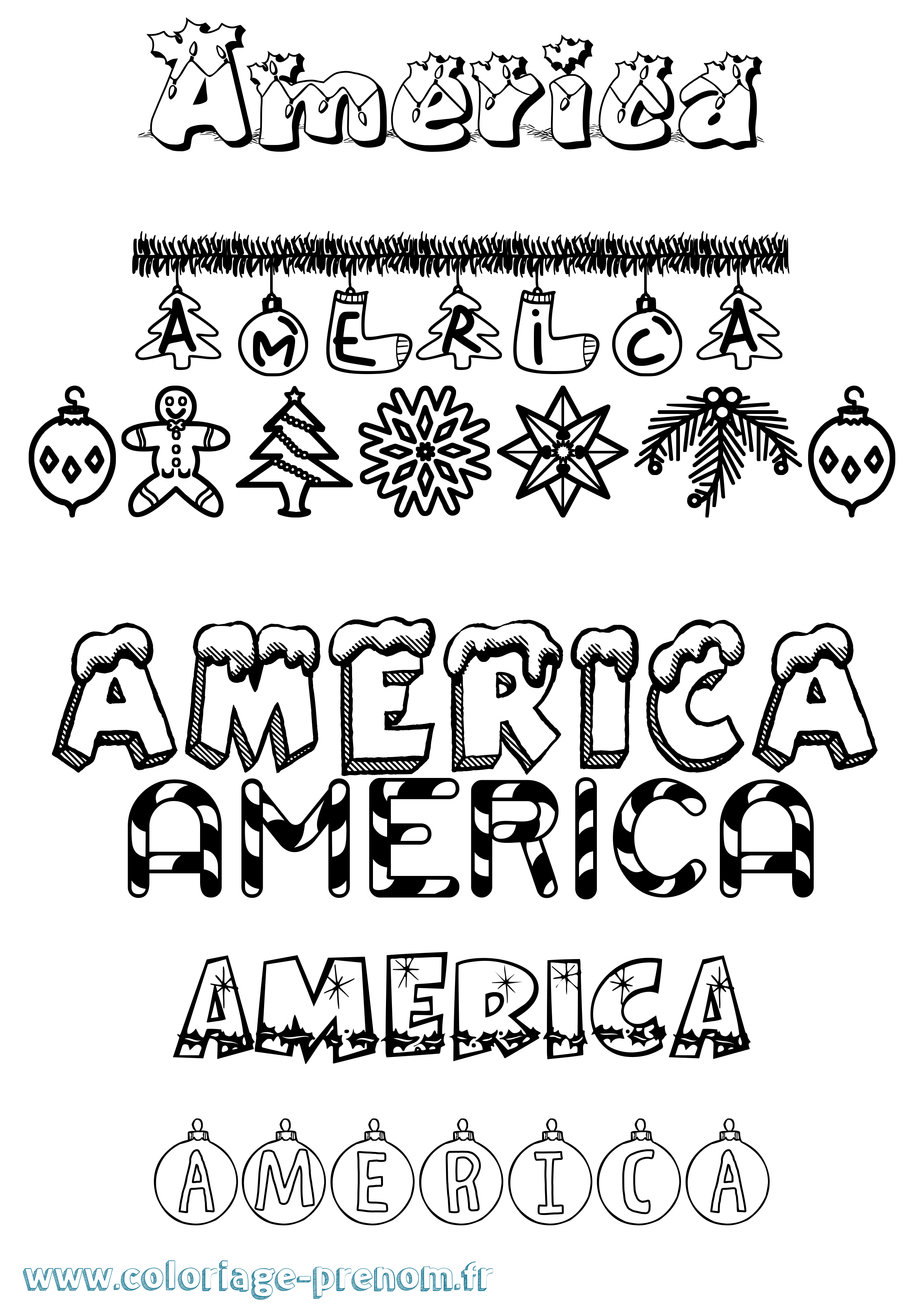 Coloriage prénom America Noël