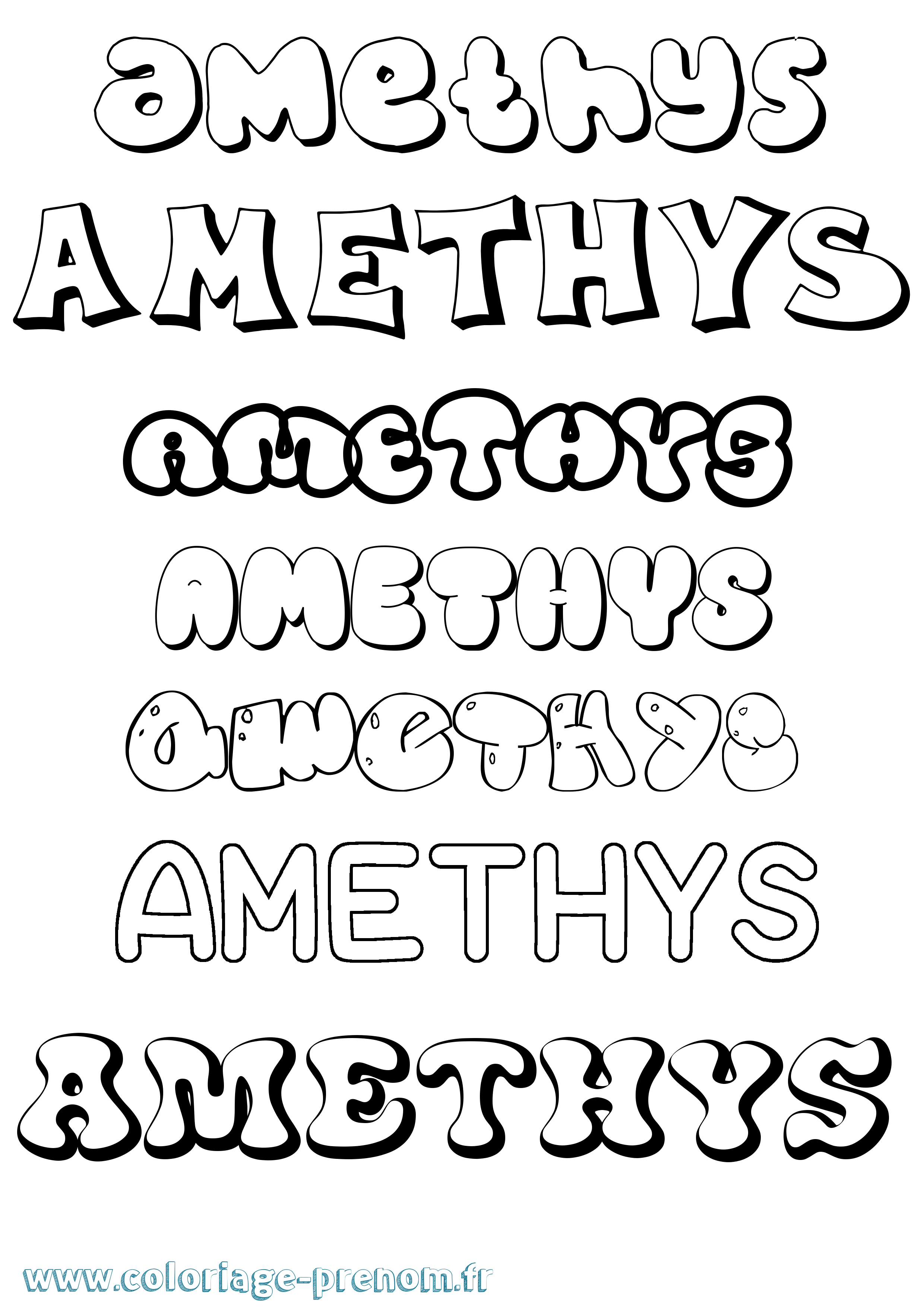 Coloriage prénom Amethys Bubble