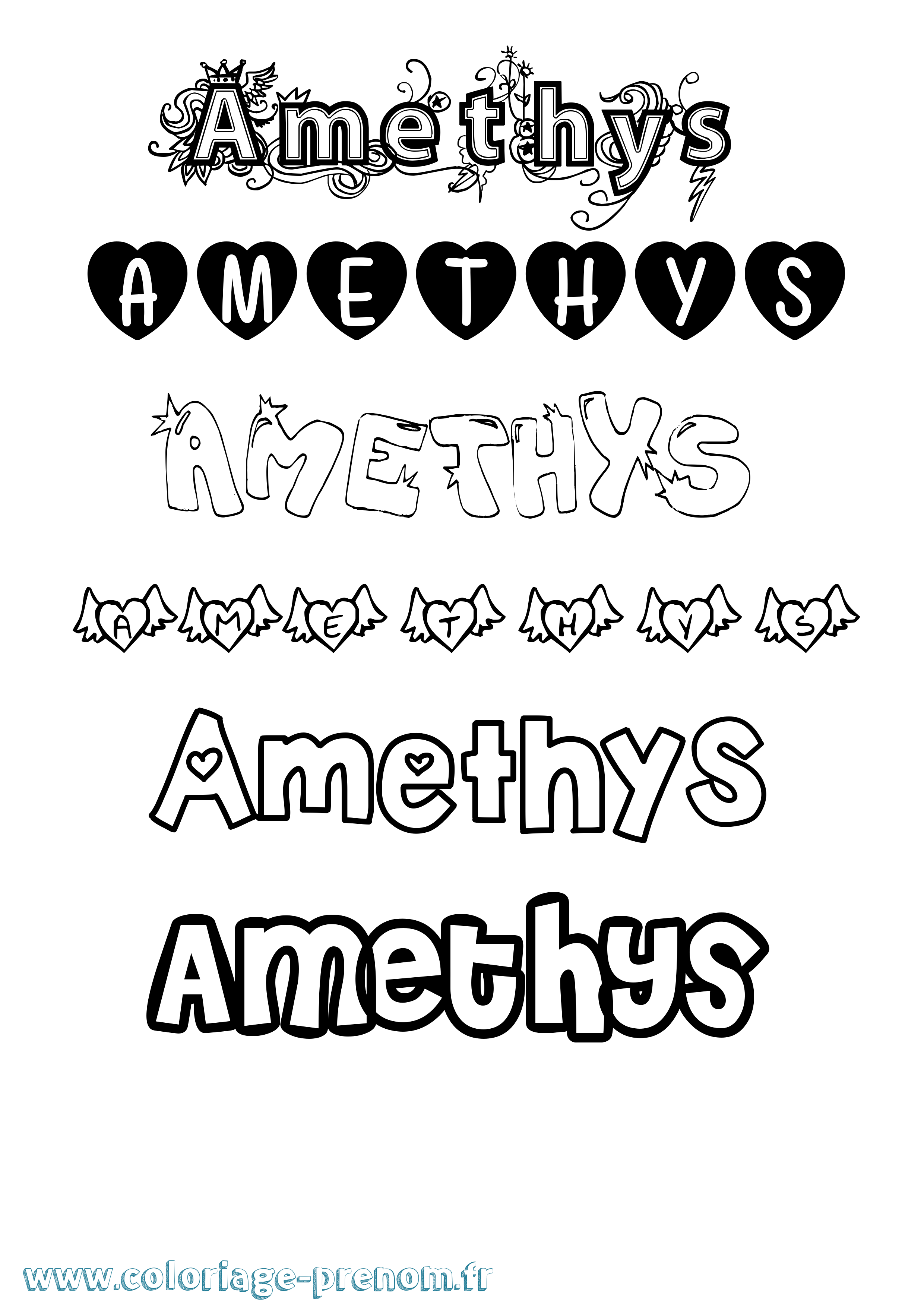 Coloriage prénom Amethys Girly