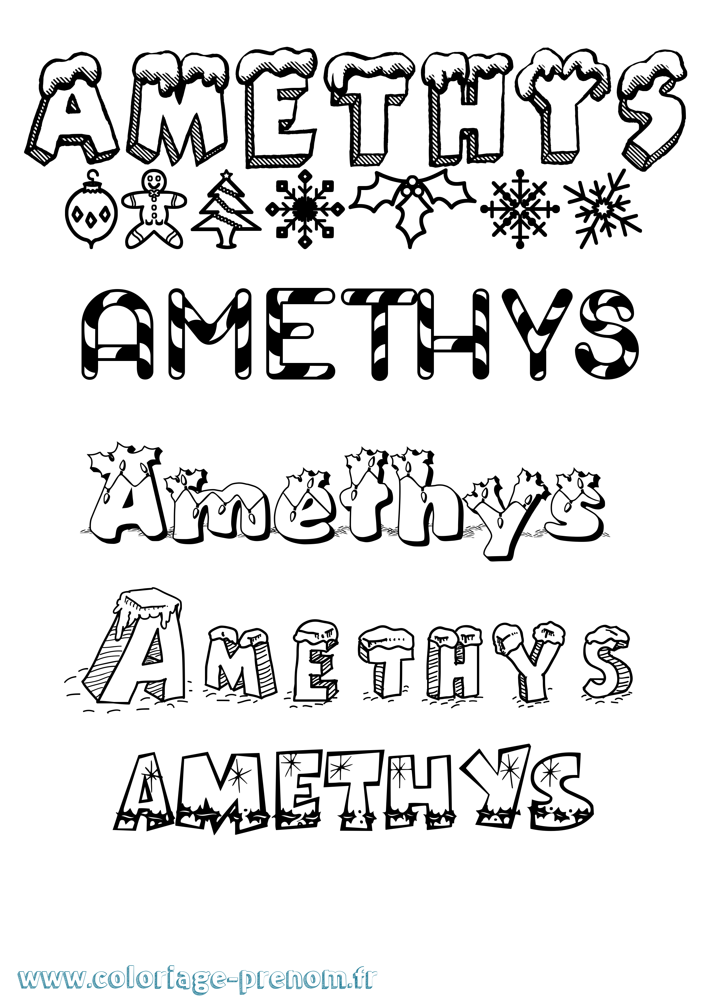 Coloriage prénom Amethys Noël