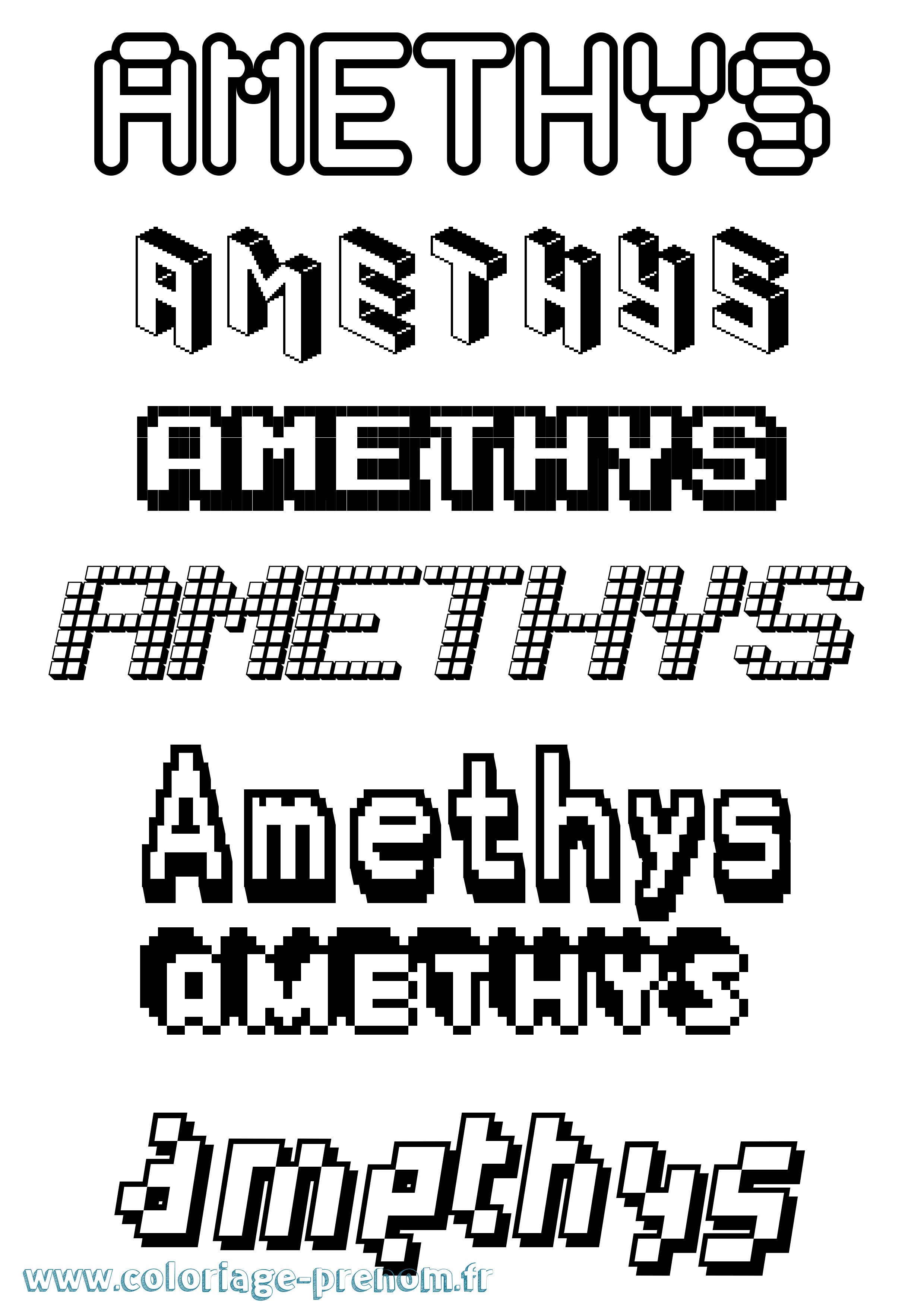 Coloriage prénom Amethys Pixel