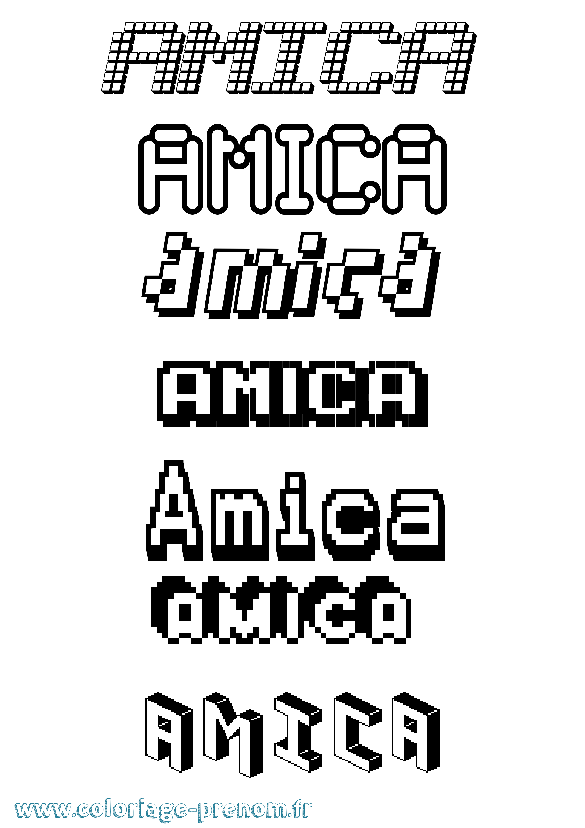 Coloriage prénom Amica Pixel
