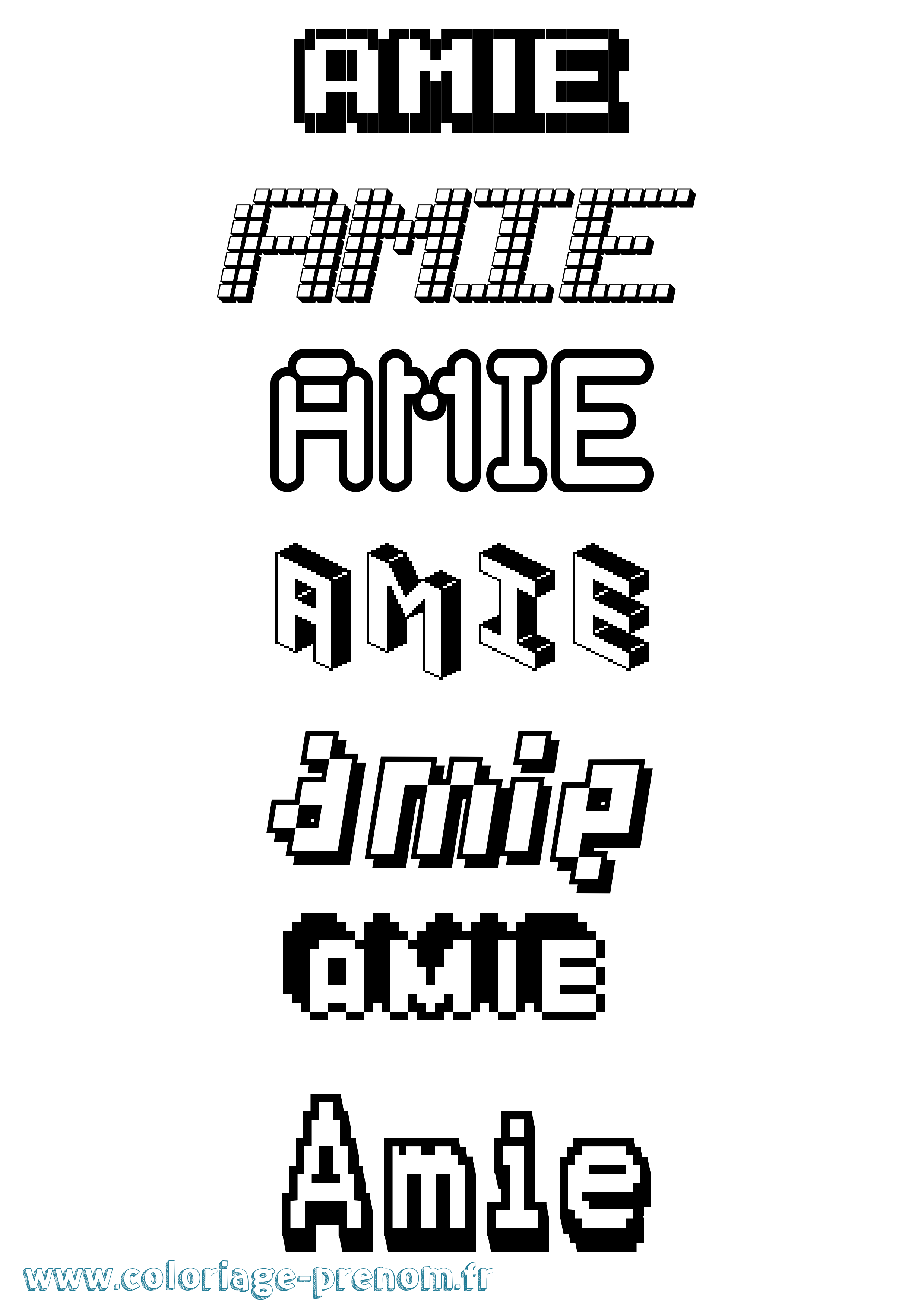 Coloriage prénom Amie Pixel