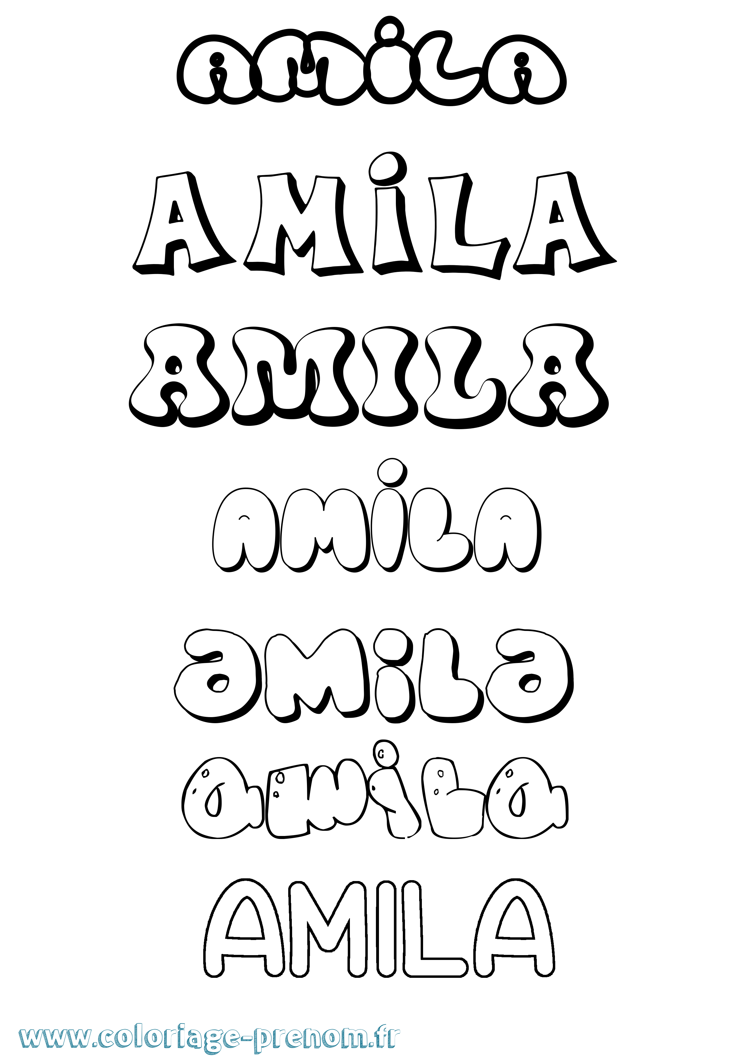 Coloriage prénom Amila Bubble