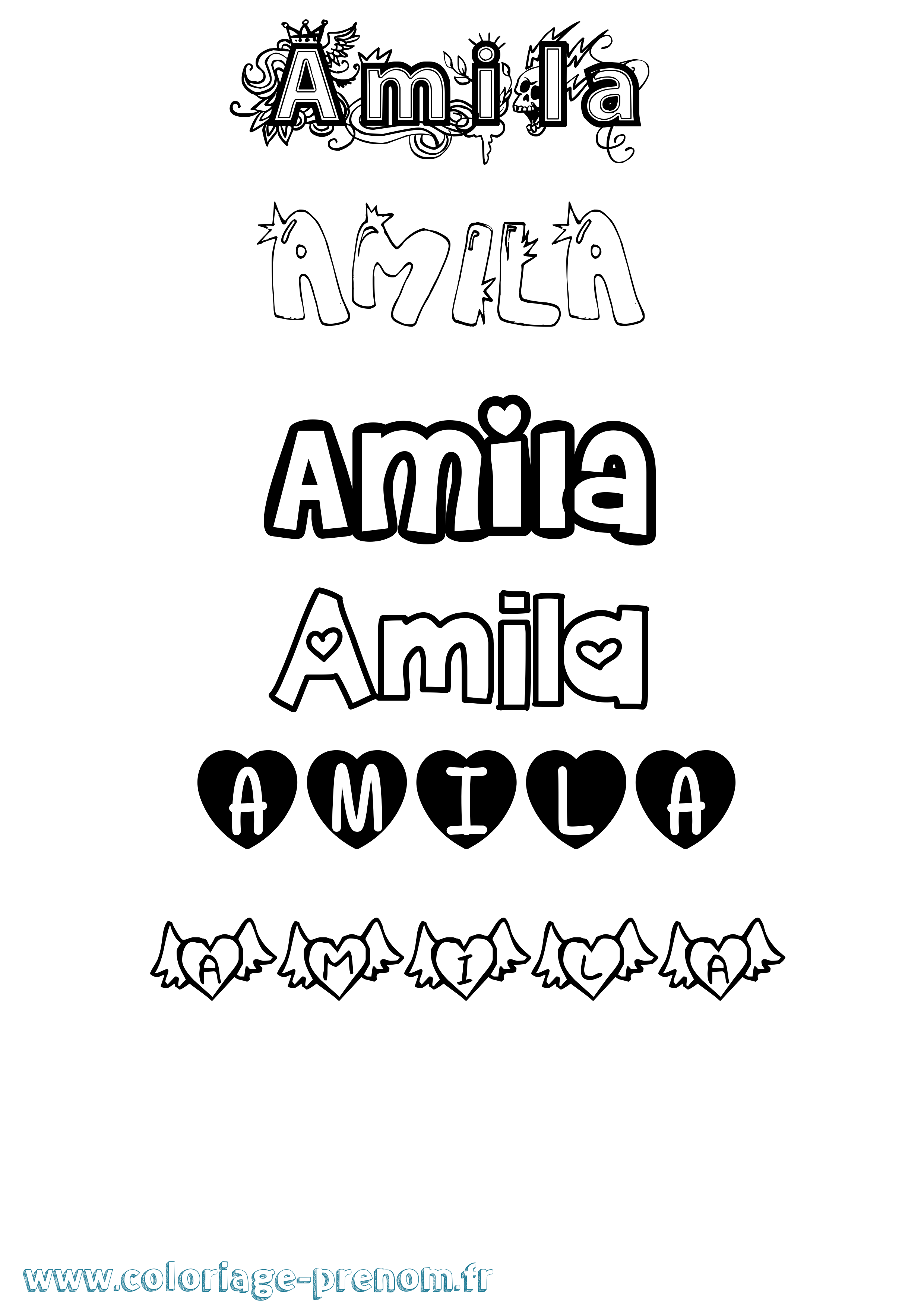 Coloriage prénom Amila Girly