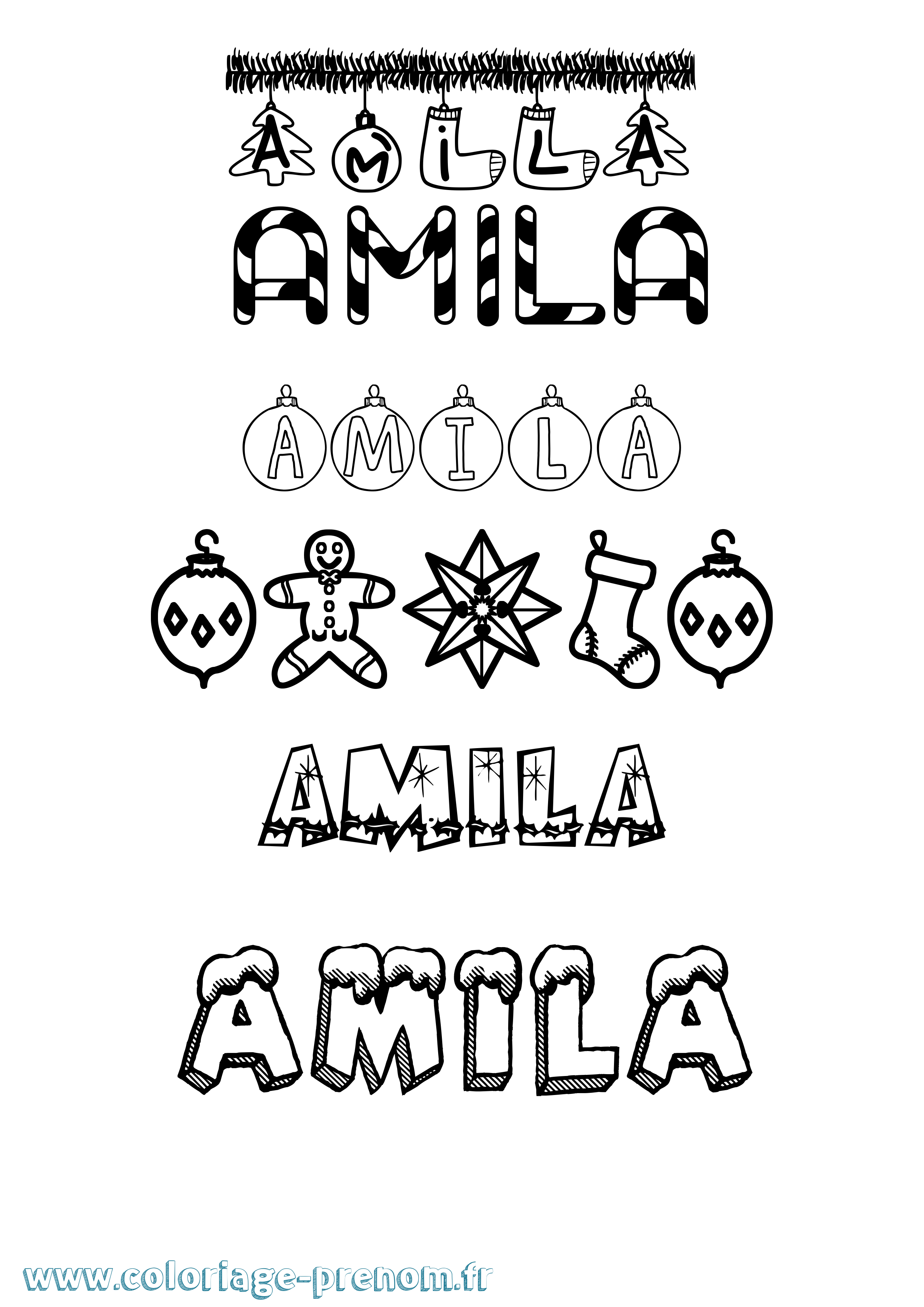 Coloriage prénom Amila Noël