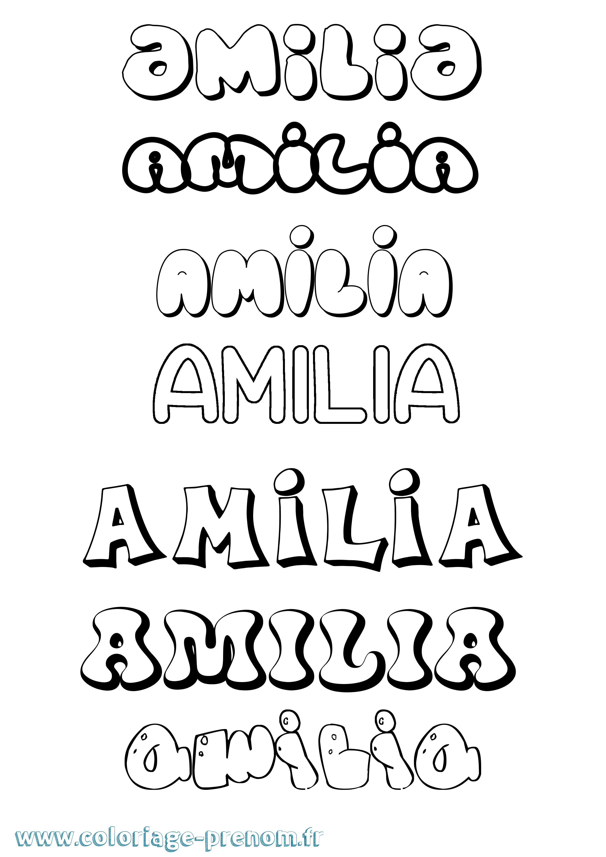Coloriage prénom Amilia Bubble