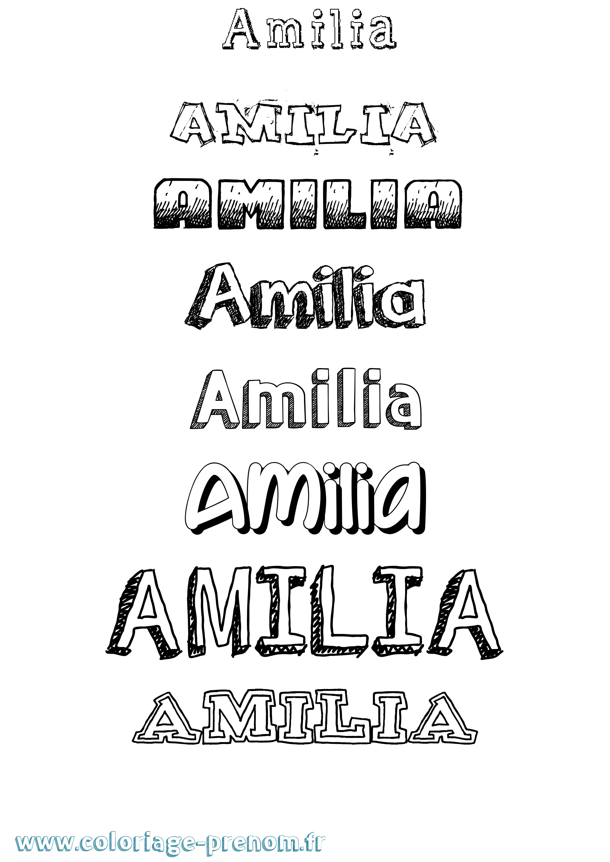 Coloriage prénom Amilia Dessiné