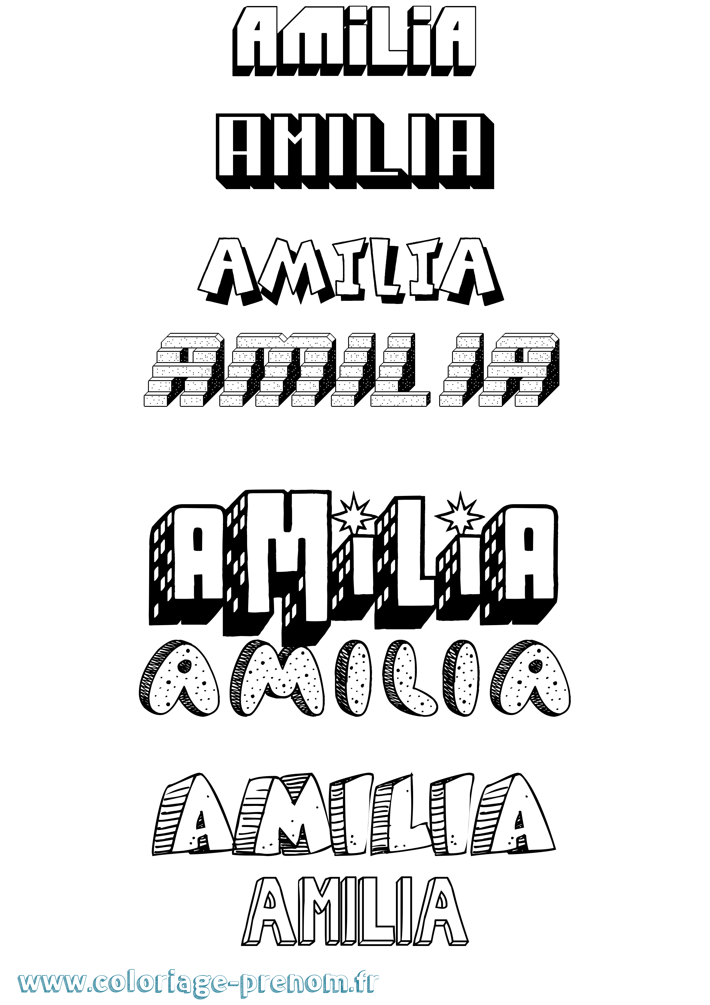 Coloriage prénom Amilia Effet 3D