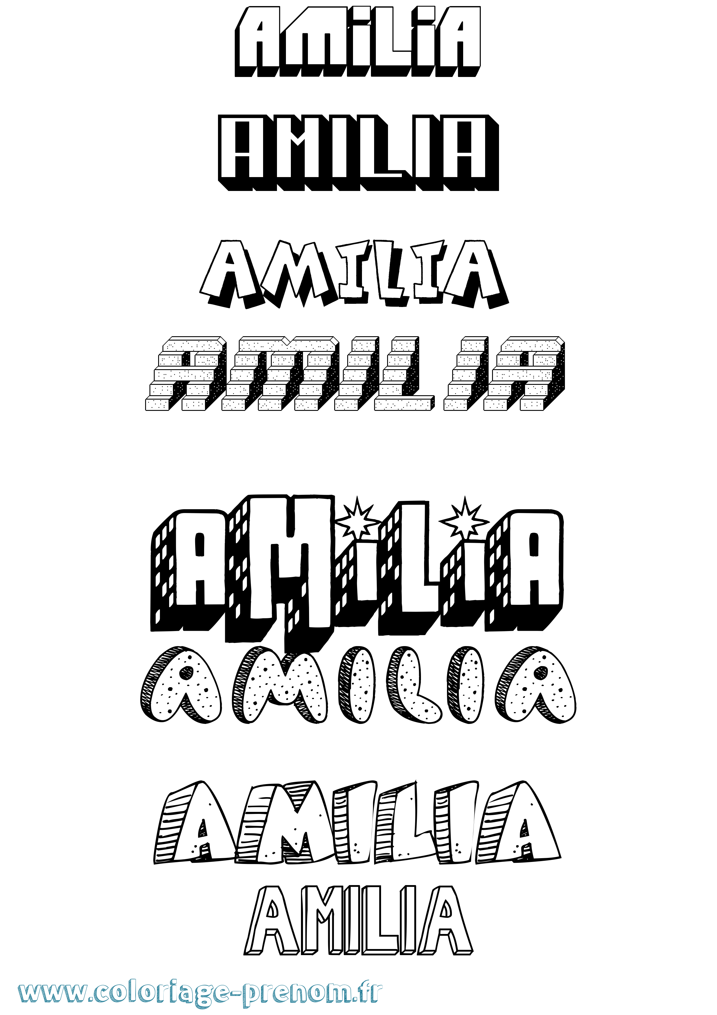 Coloriage Amilia Effet 3D Coloriage prénom Amilia Effet 3D