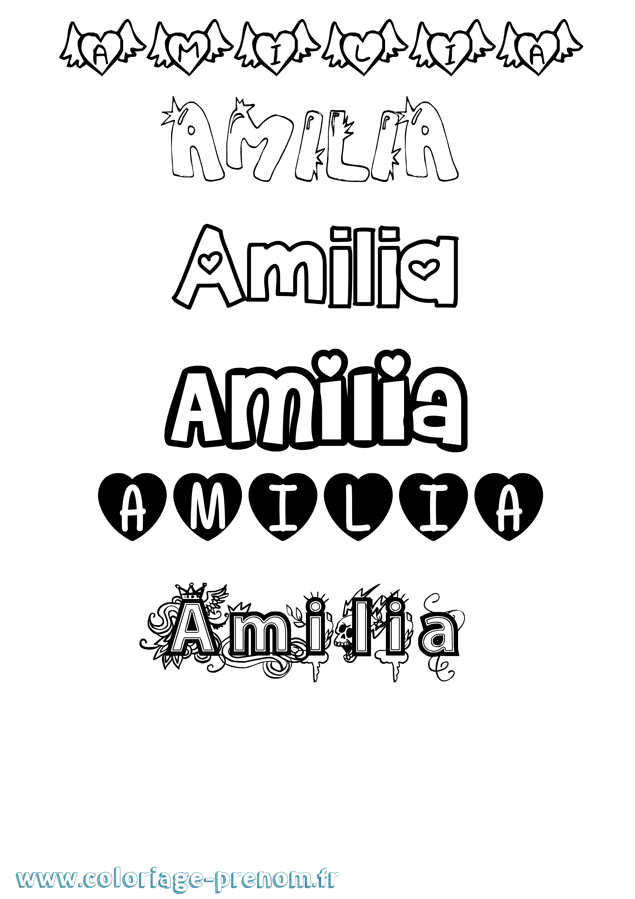 Coloriage prénom Amilia Girly
