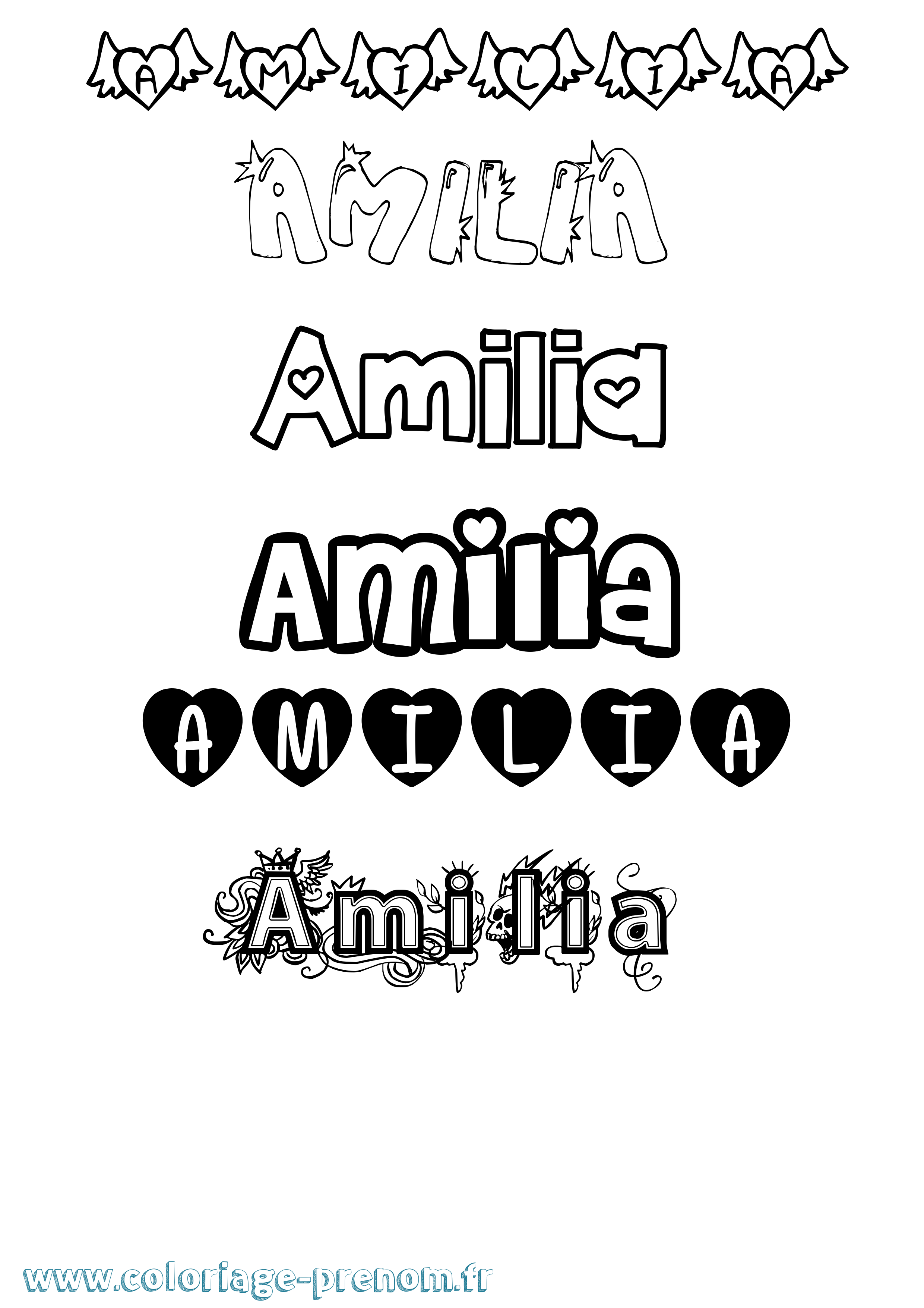 Coloriage Amilia Girly Coloriage prénom Amilia Girly