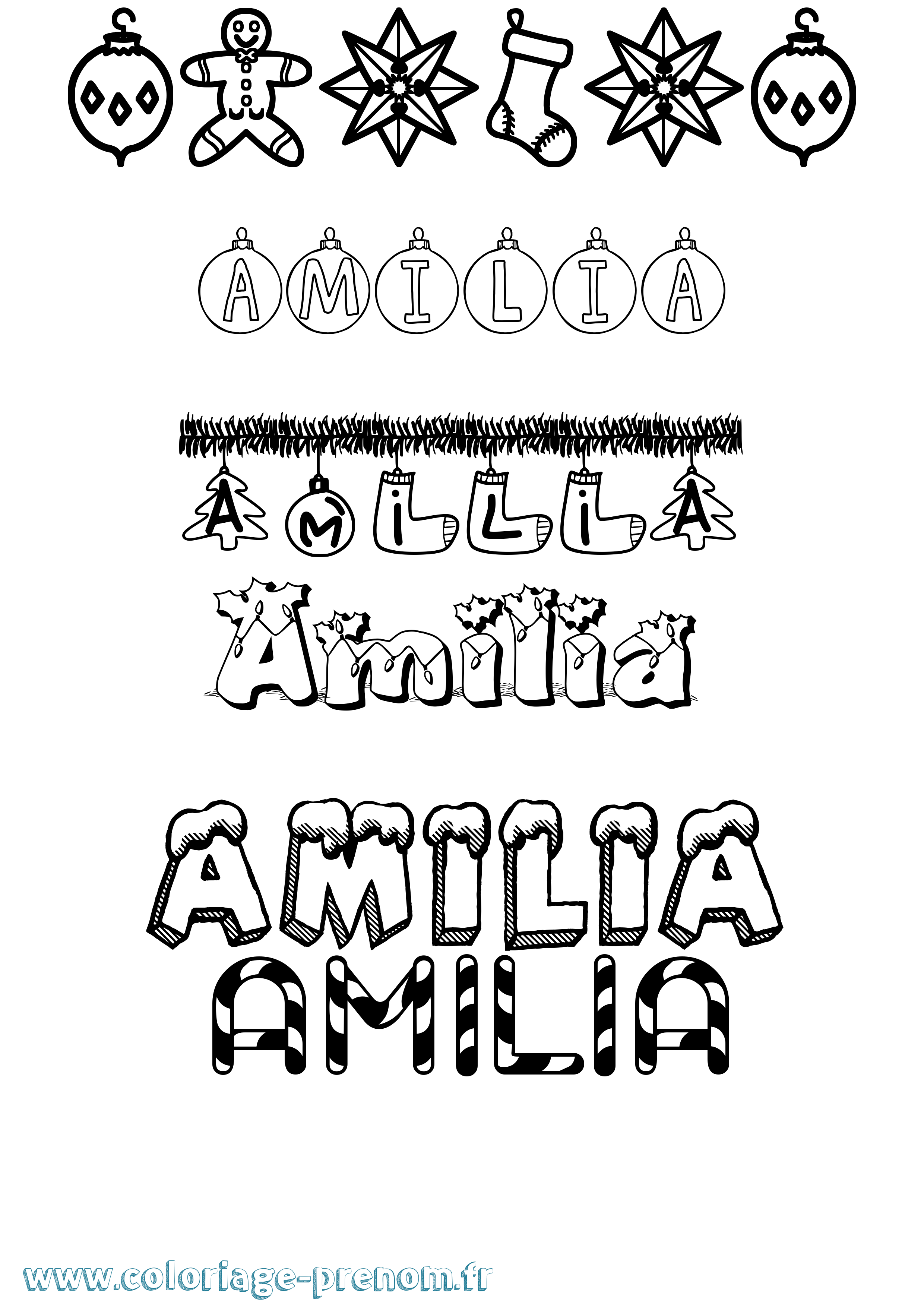 Coloriage Amilia Noël Coloriage prénom Amilia Noël