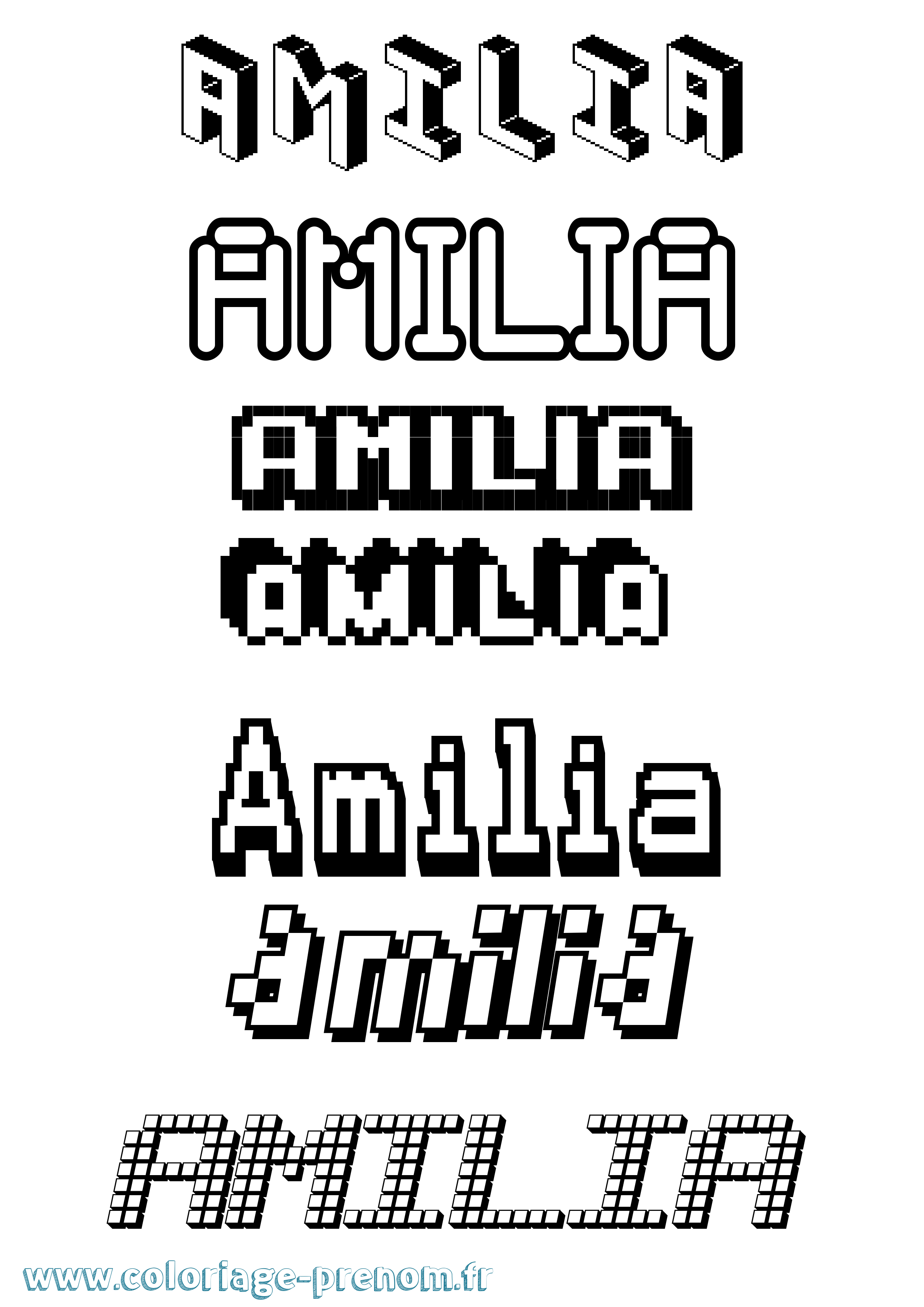 Coloriage prénom Amilia Pixel