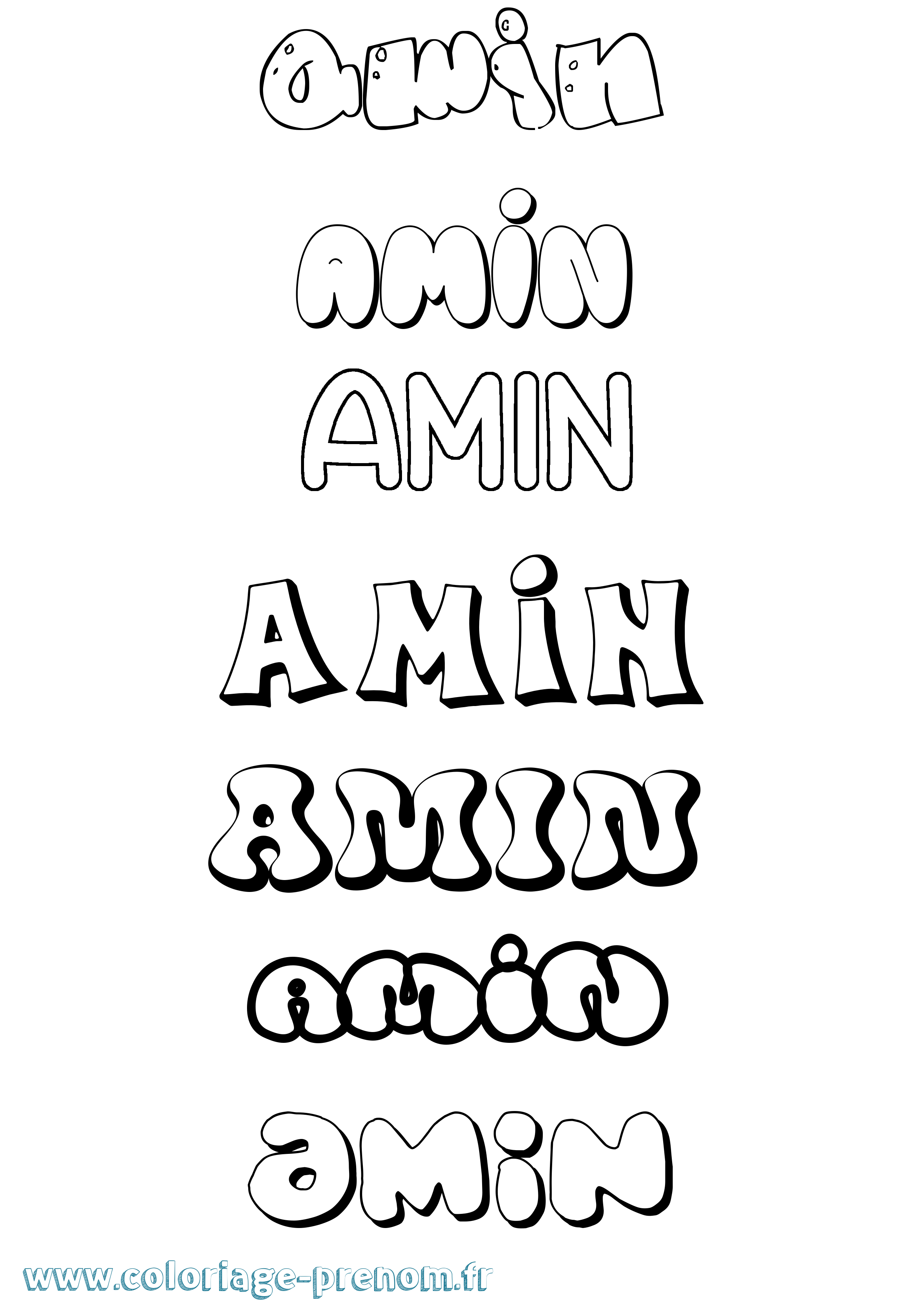 Coloriage prénom Amin Bubble